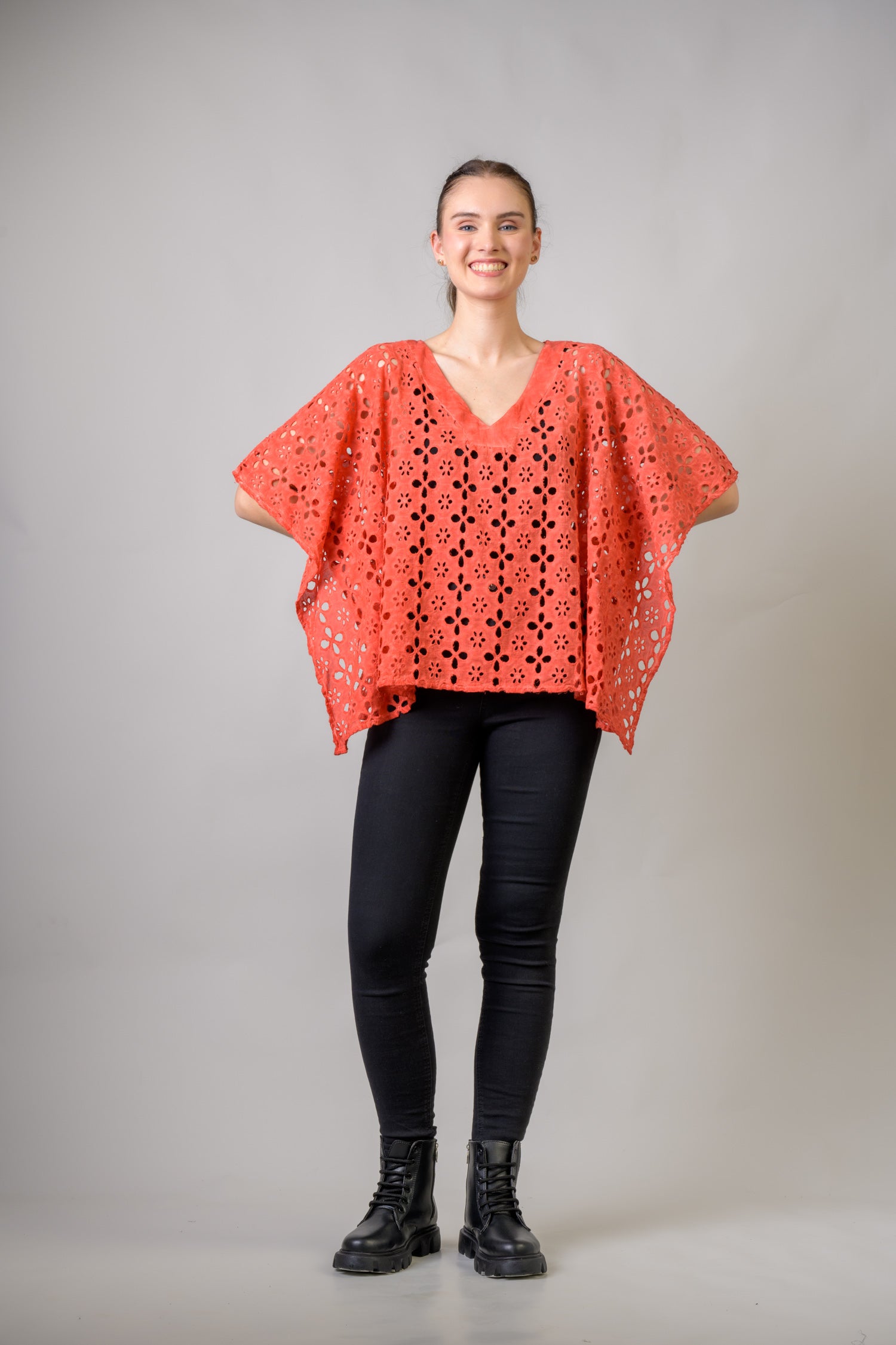 Rhea Cotton Schiffli Crop Top Red / One Size