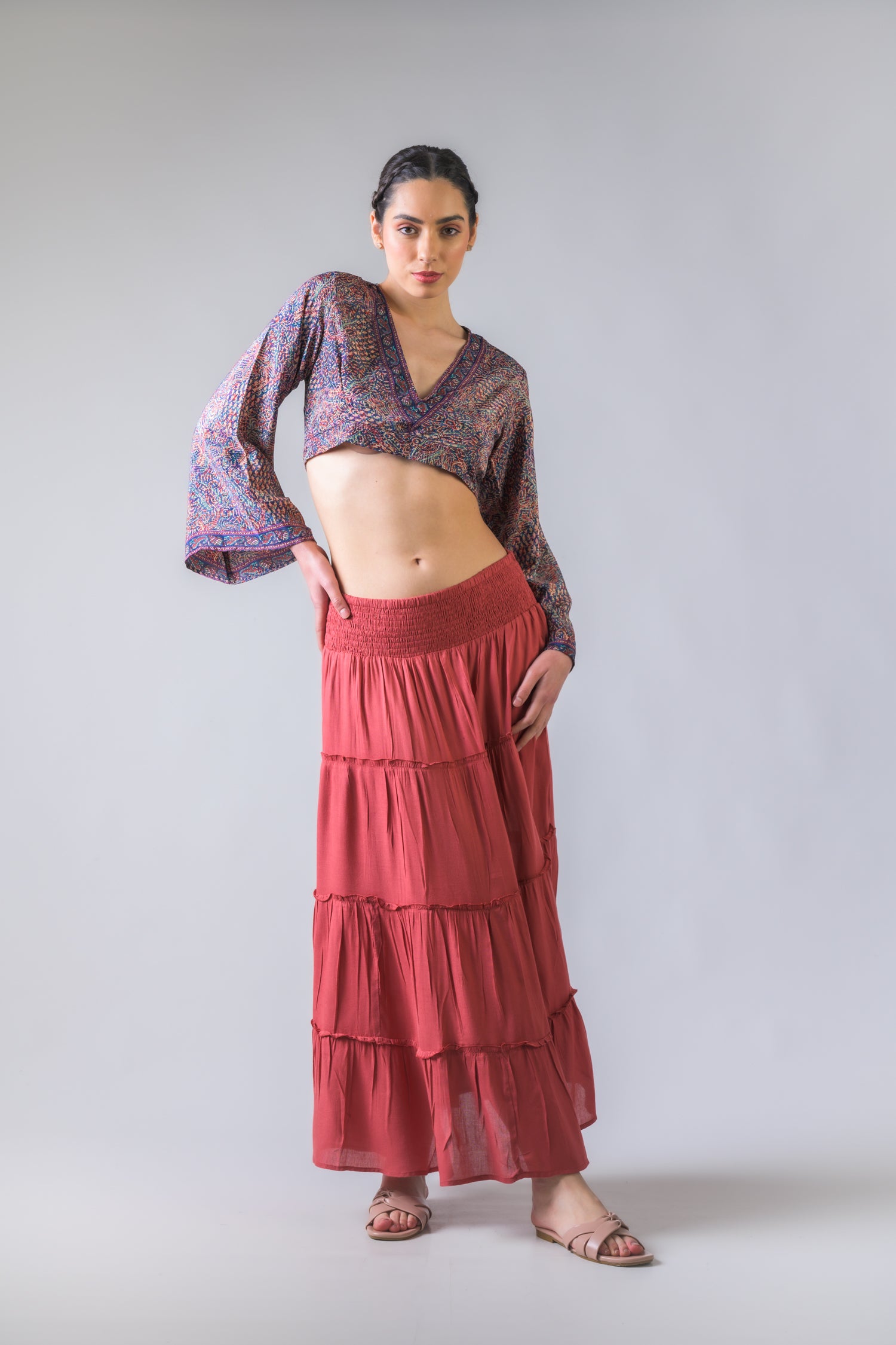 Rhea Bell Sleeve Crop Top Assorted / One Size