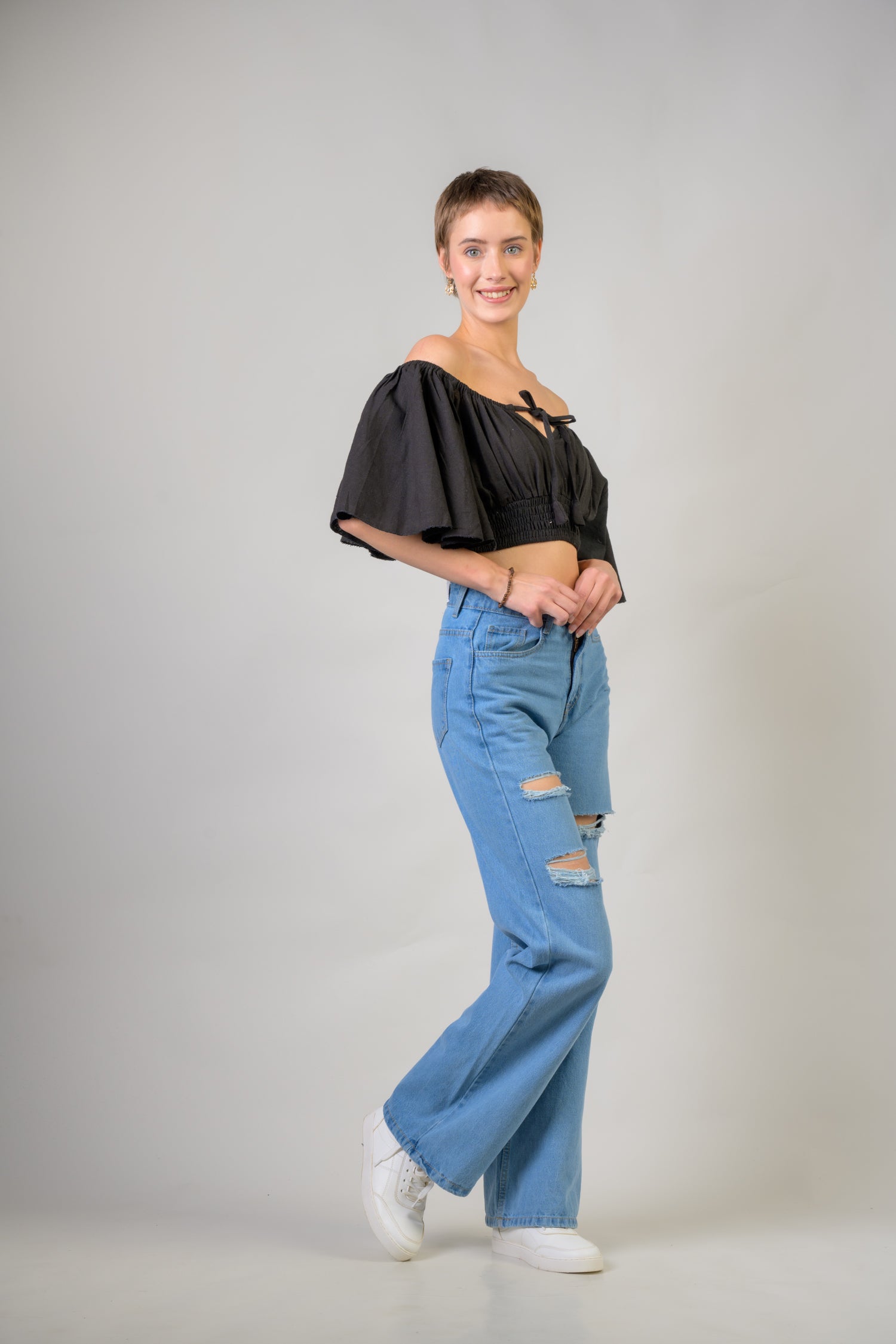 Rhea Tied Smocked Crop Top Assorted / One Size