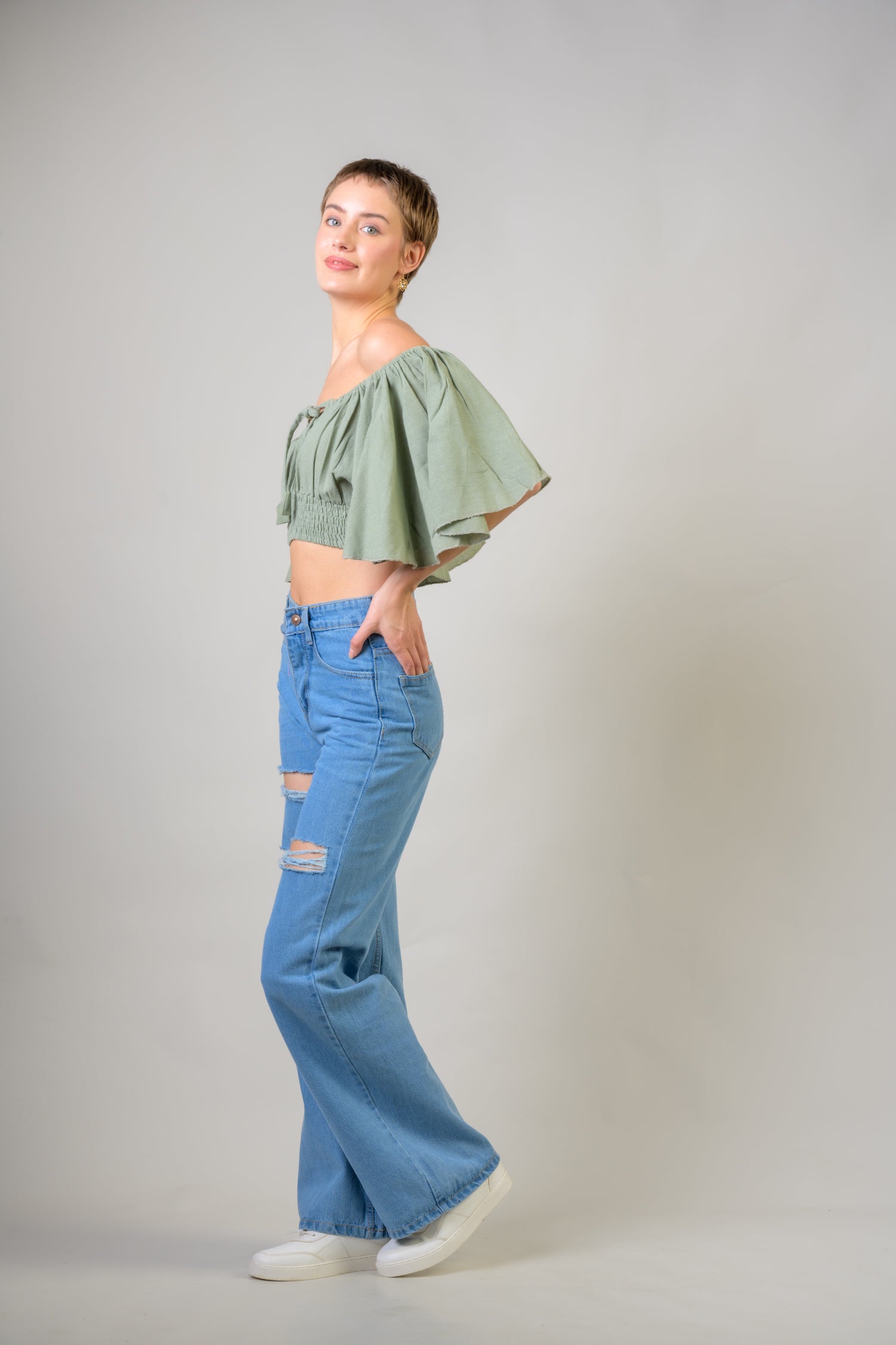 Rhea Tied Smocked Crop Top Assorted / One Size