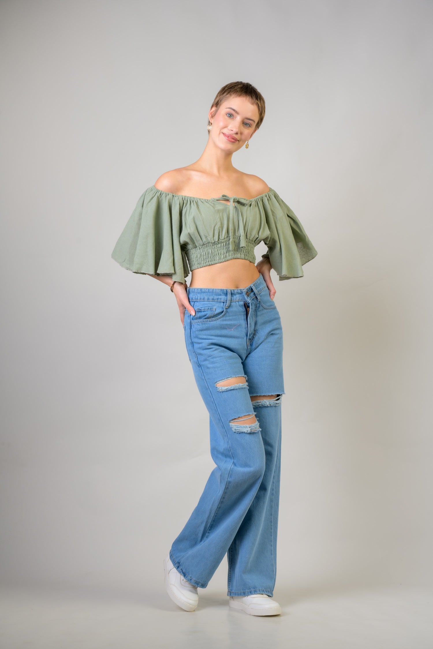 Rhea Tied Smocked Crop Top Assorted / One Size