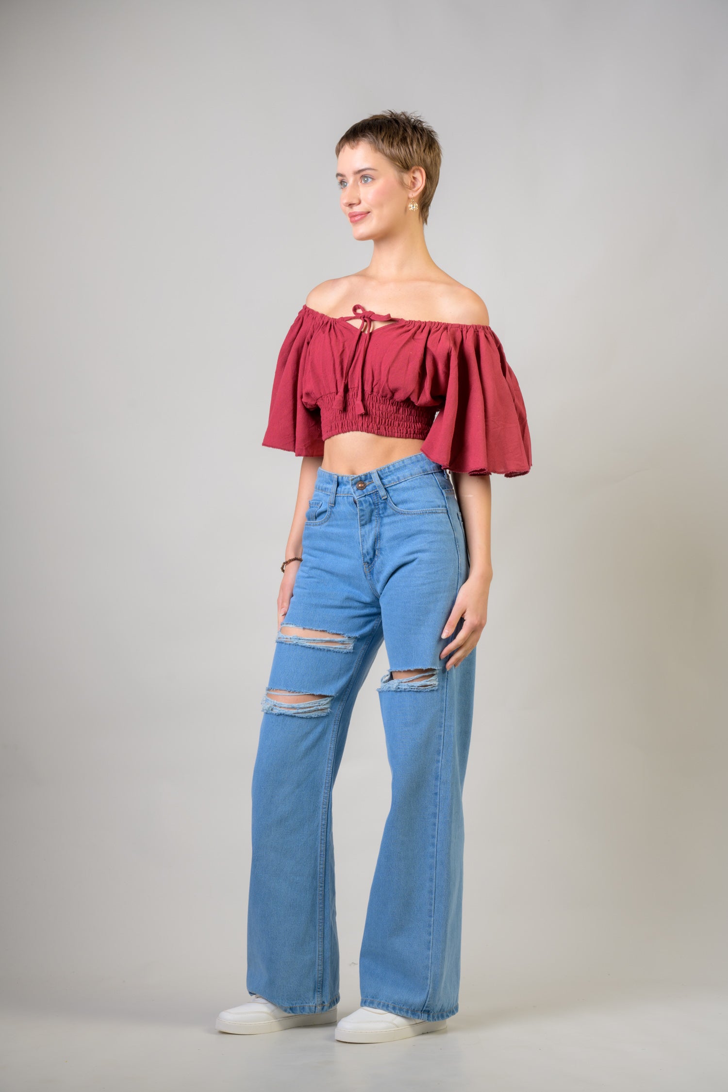 Rhea Tied Smocked Crop Top Assorted / One Size