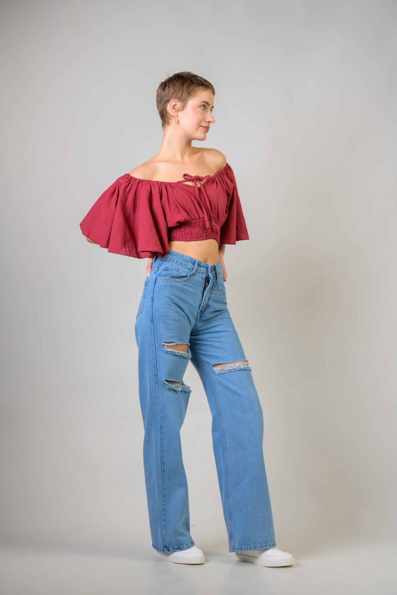 Rhea Tied Smocked Crop Top Assorted / One Size