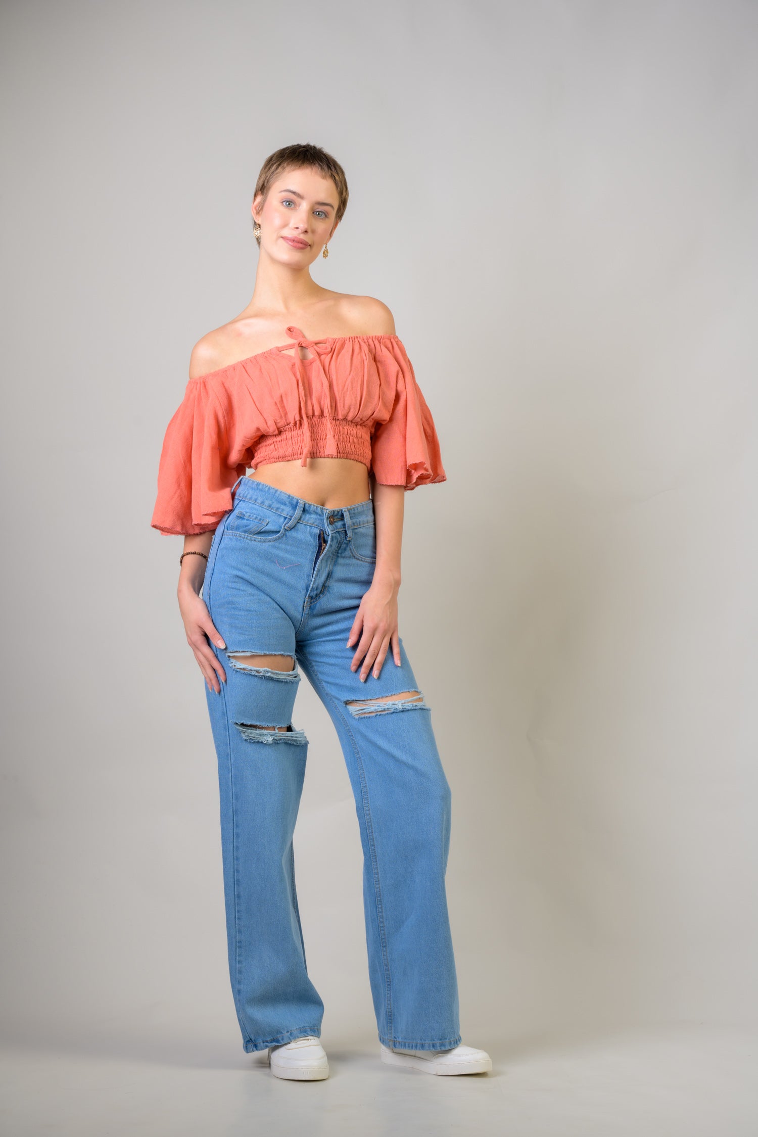 Rhea Tied Smocked Crop Top Assorted / One Size