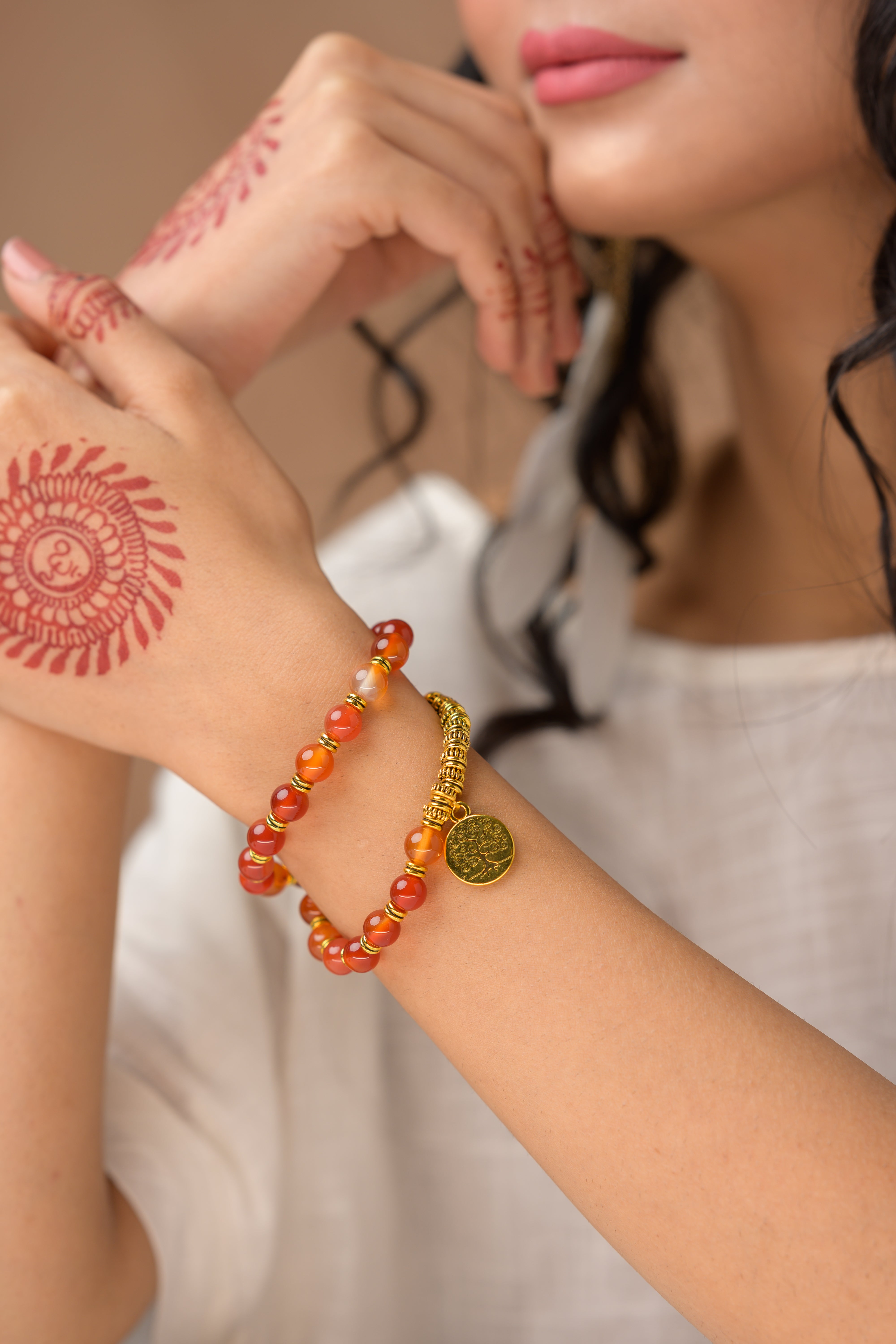 Carnelian with Tree of Life Charm Bracelet