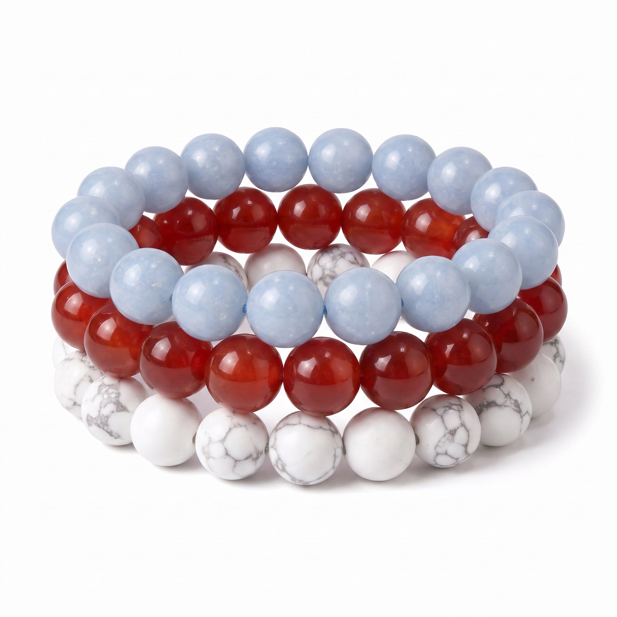 Blue Red & White, Game Day Bracelet Stack, Gemstone Bracelet Set - 6mm
