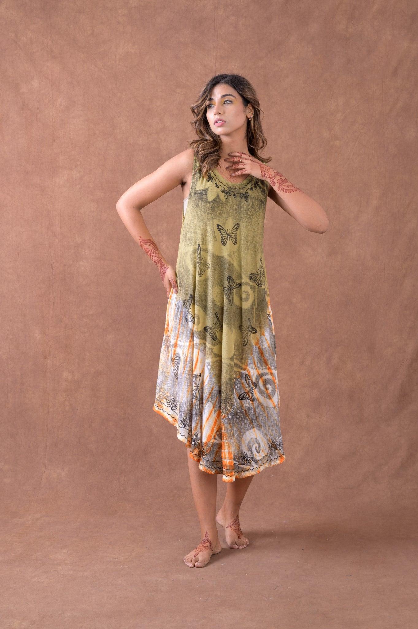 Rhea Butterfly Flowing Dress Green / One Size