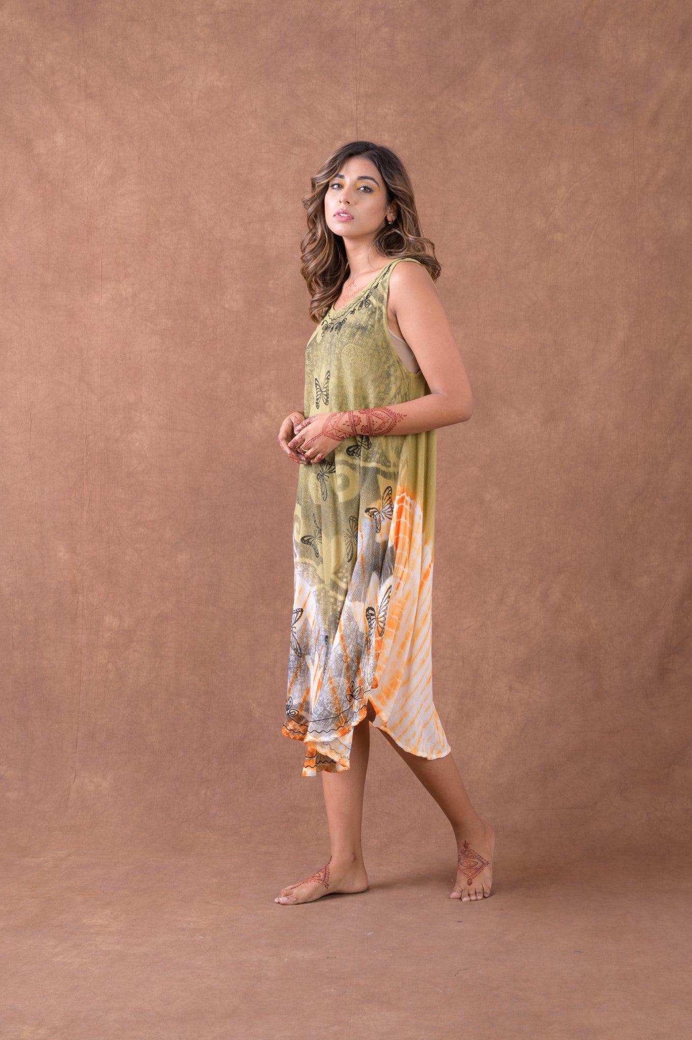 Rhea Butterfly Flowing Dress Green / One Size