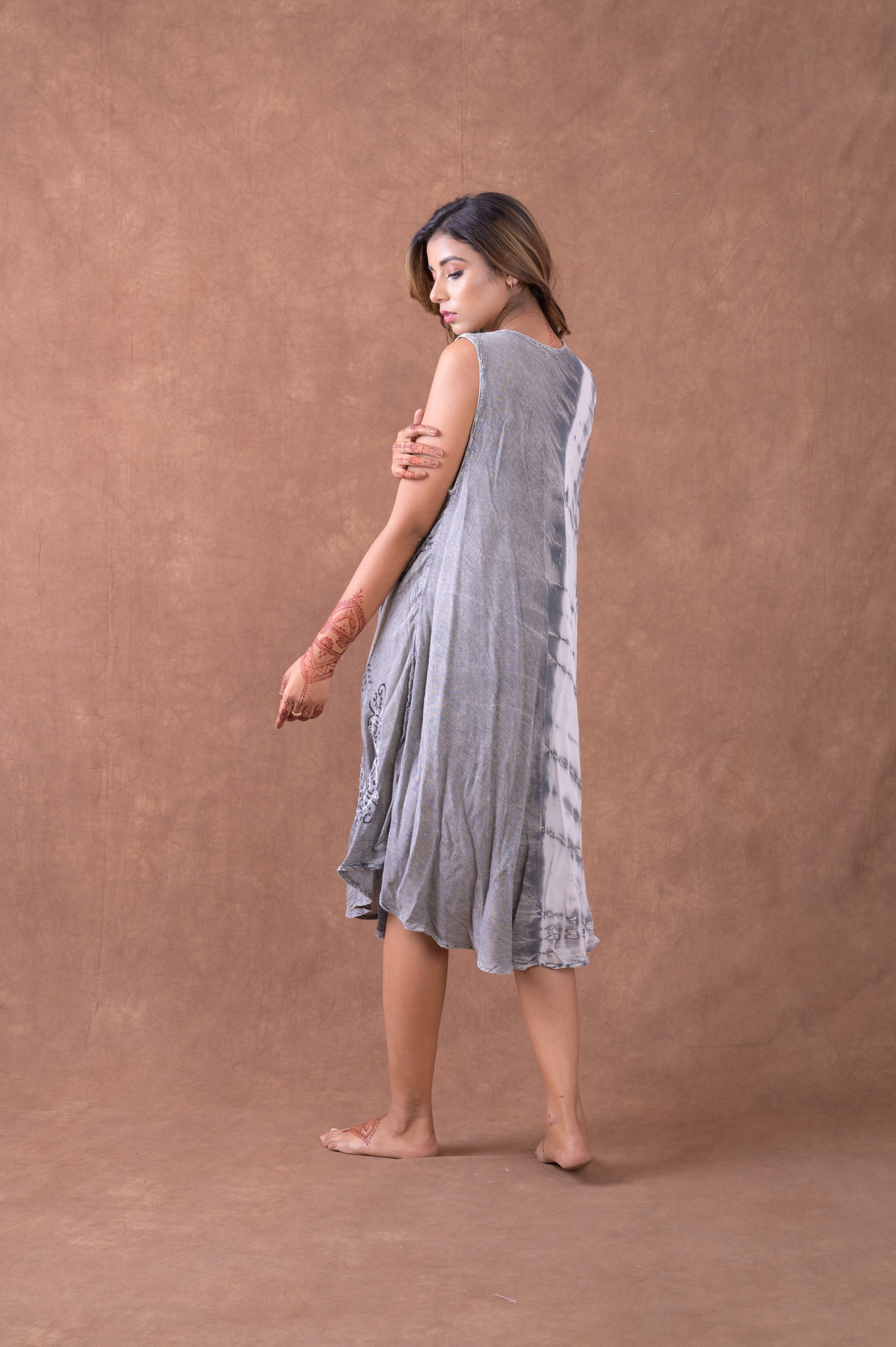 Rhea Dual-Tone Sleeveless Print Dress