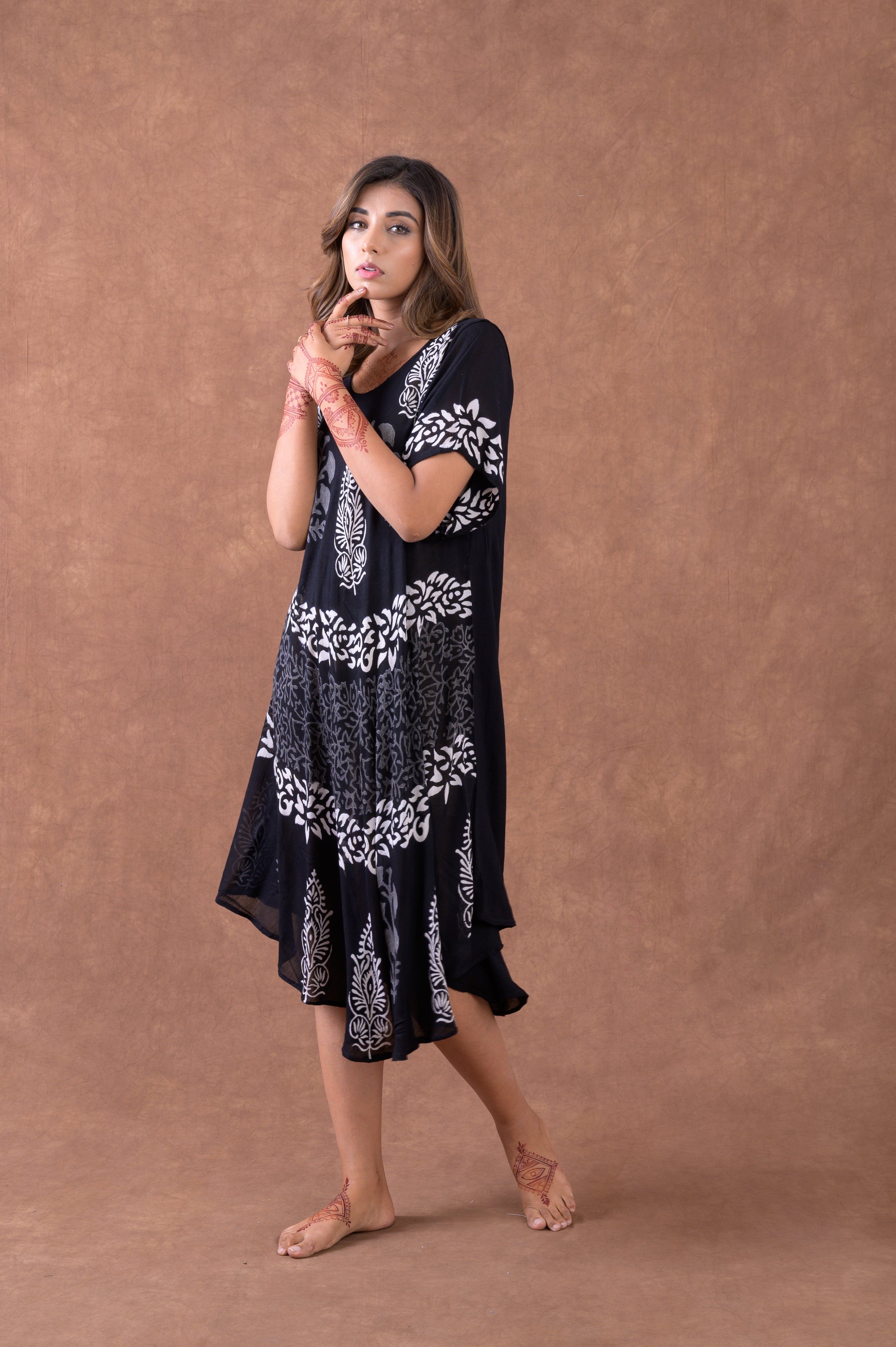 Rhea Monochrome Garden Pattern Print Dress