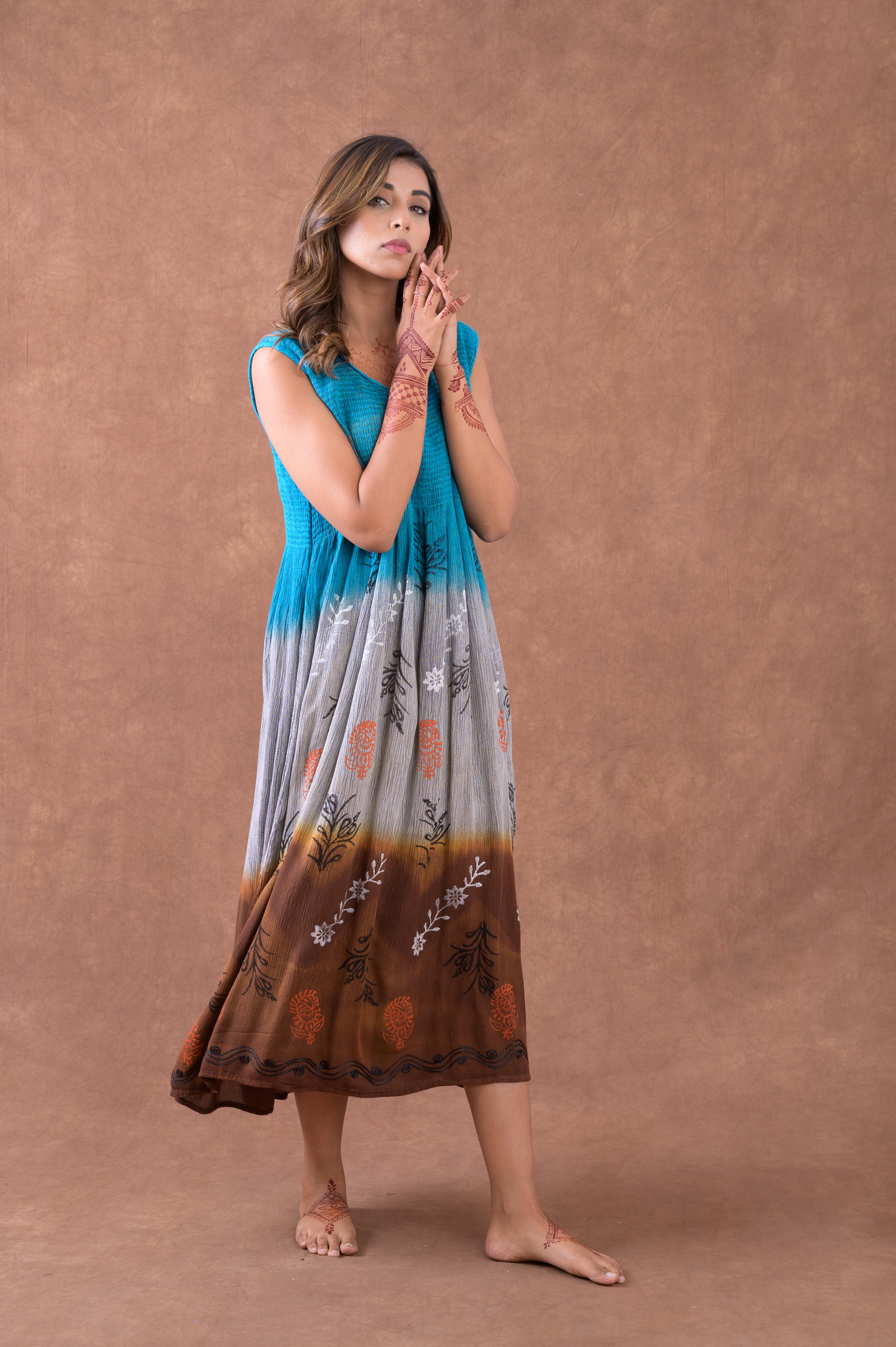 Rhea Earth and Sky Sleeveless Print Dress