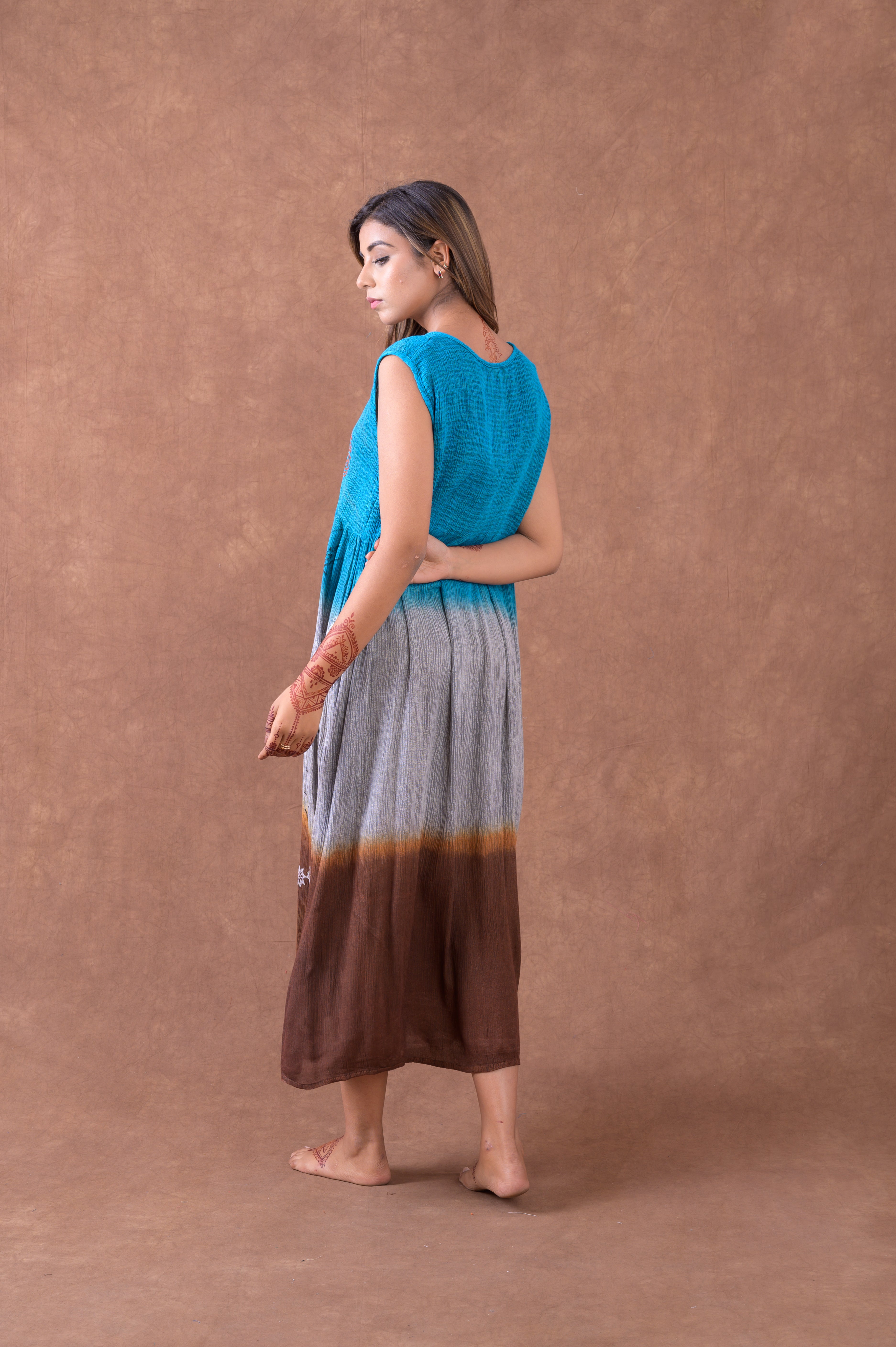 Rhea Earth and Sky Sleeveless Print Dress