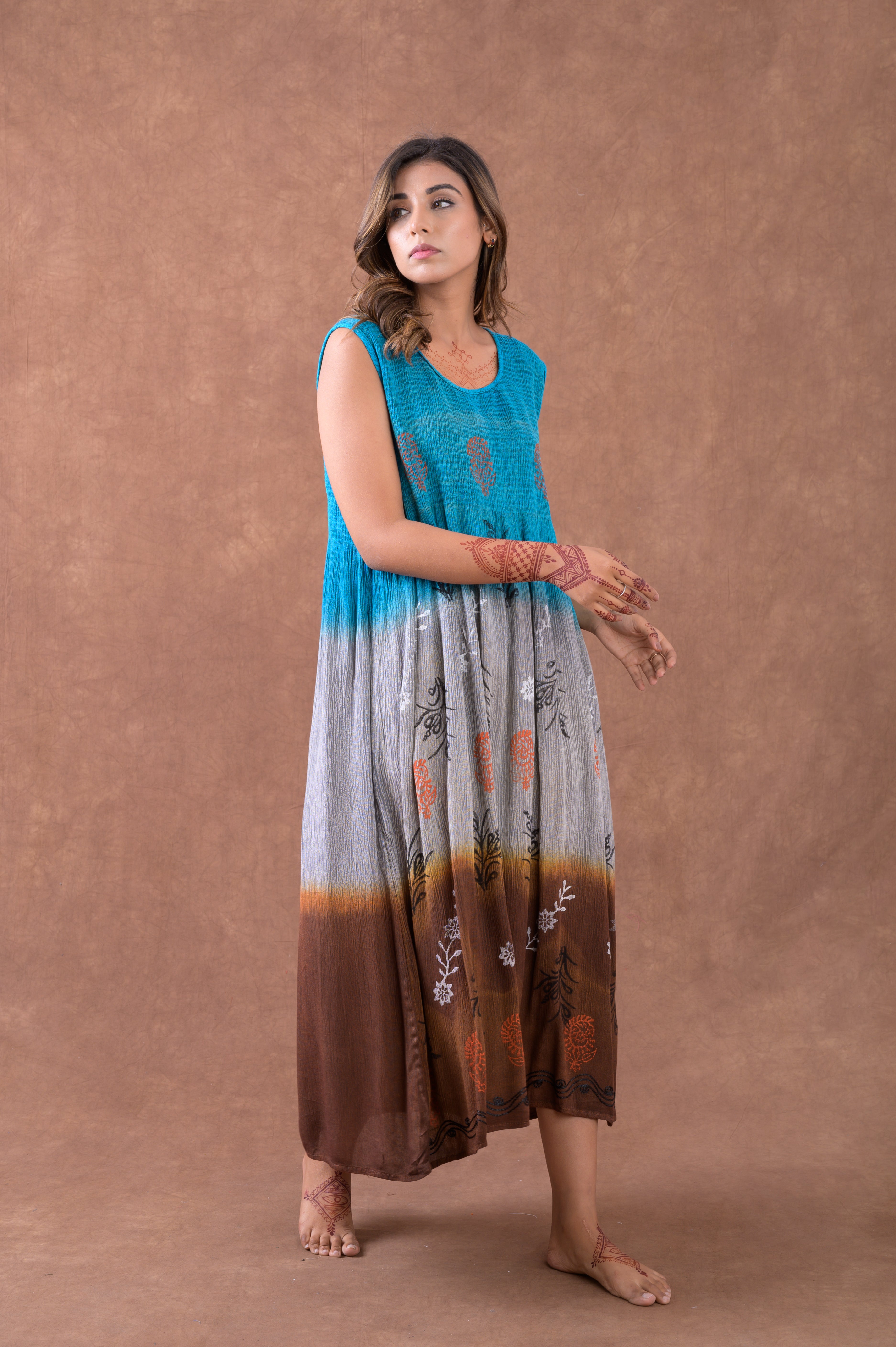 Rhea Earth and Sky Sleeveless Print Dress