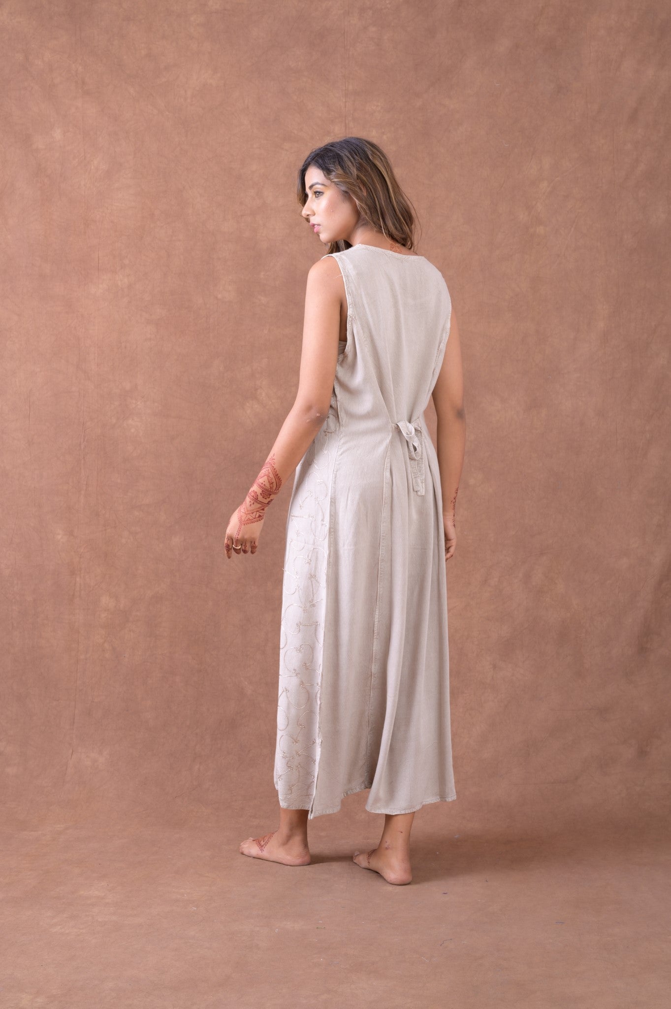 Rhea Long Diamond Patterned Dress Natural / One Size