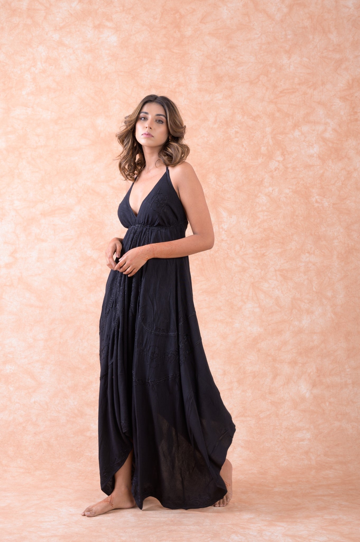 Rhea Spaghetti Strap Flowing Dress Black / One Size