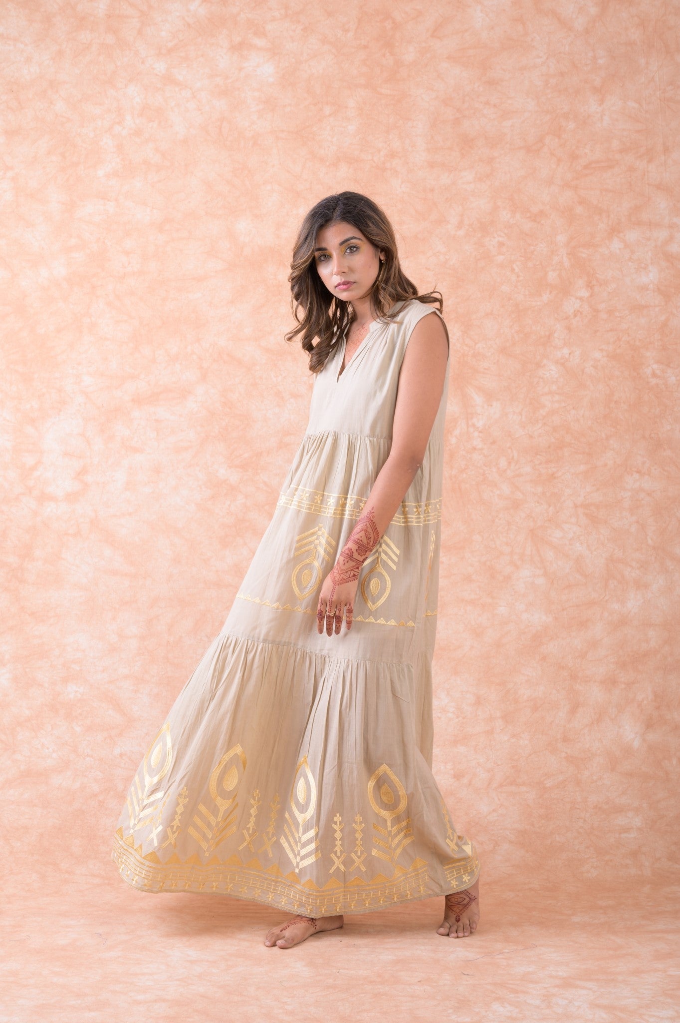 Rhea Golden Embroidered Dress Natural / S/M