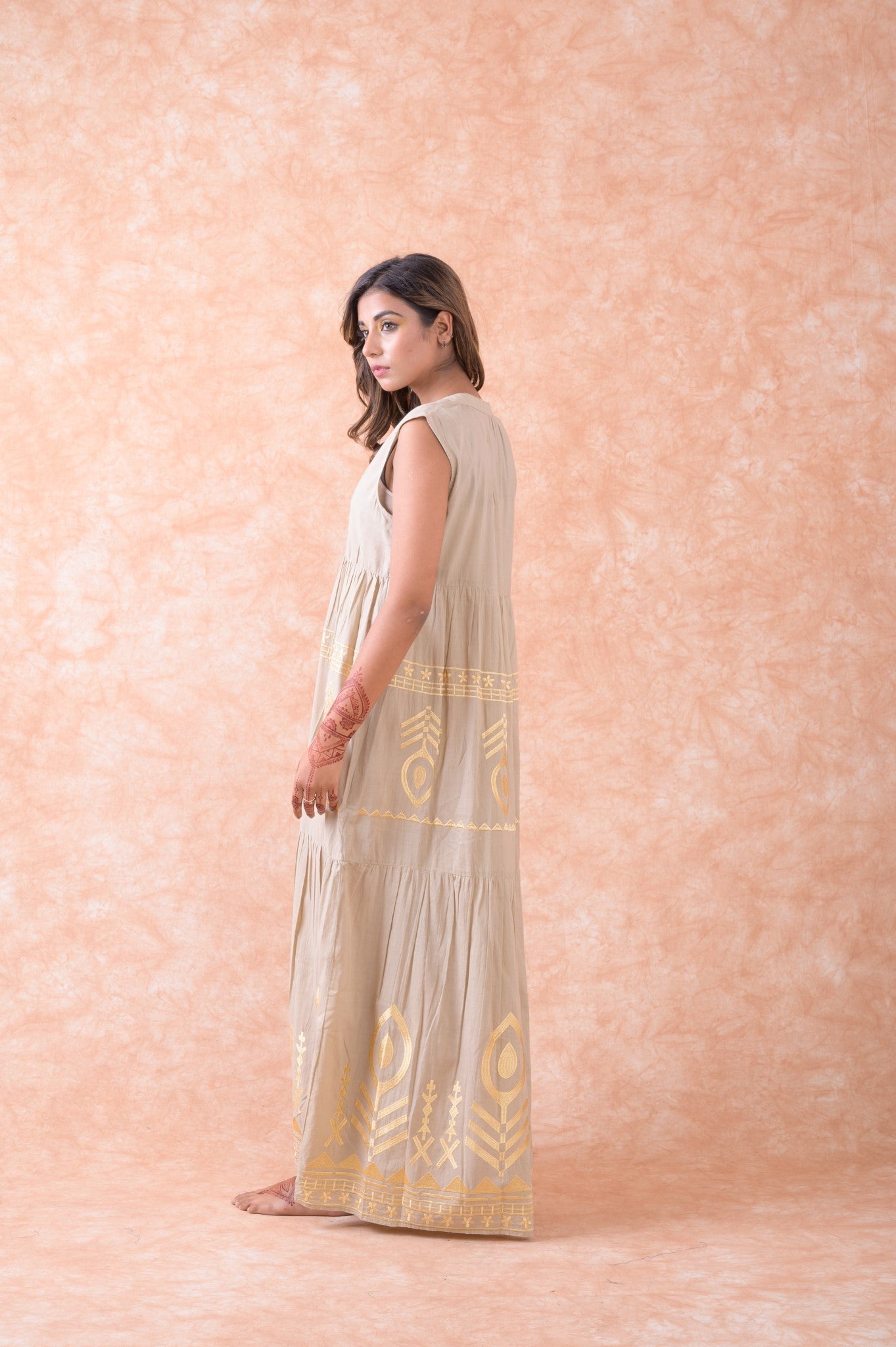 Rhea Golden Embroidered Dress Natural / L/X