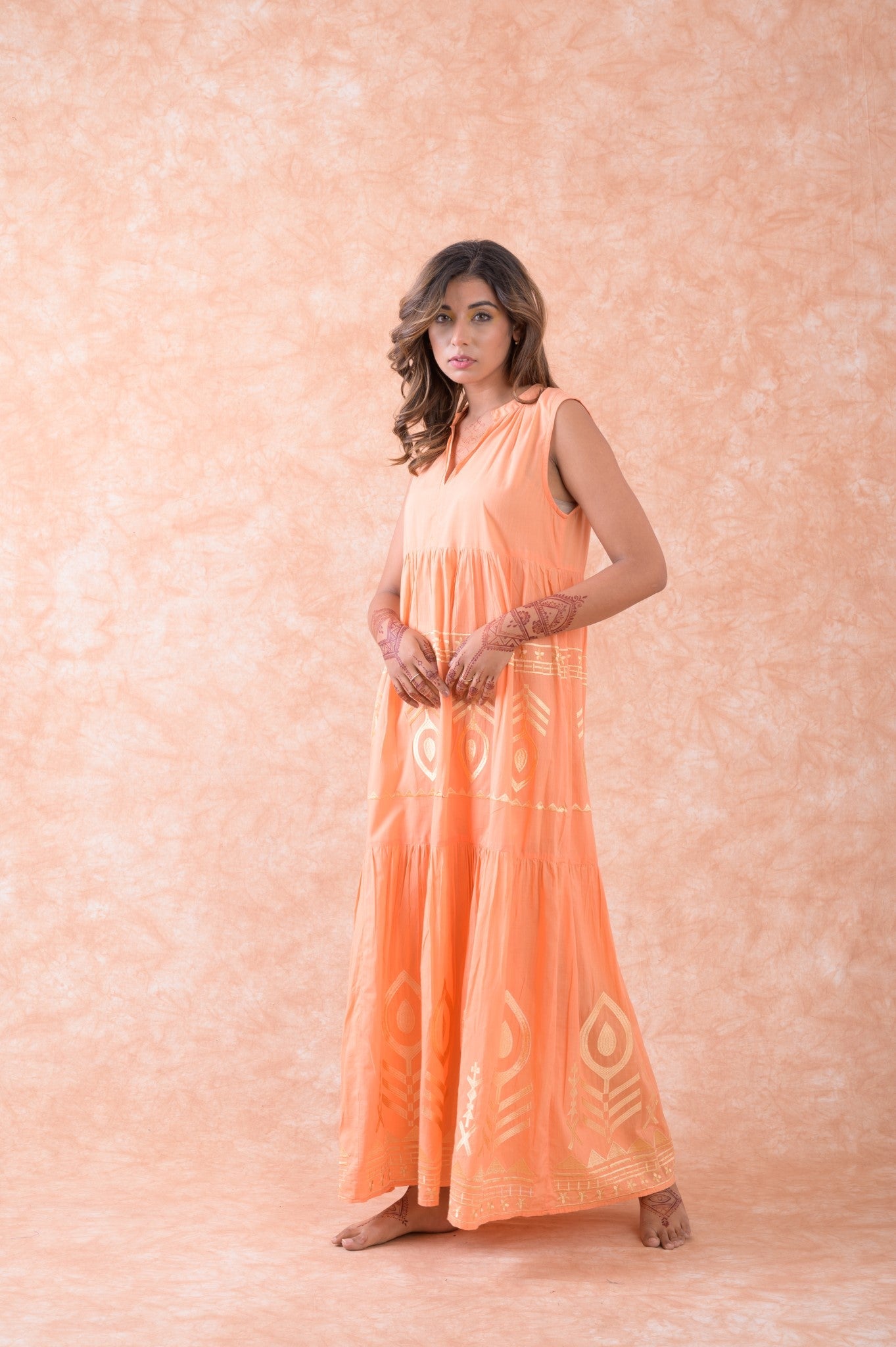 Rhea Golden Embroidered Dress Natural / S/M