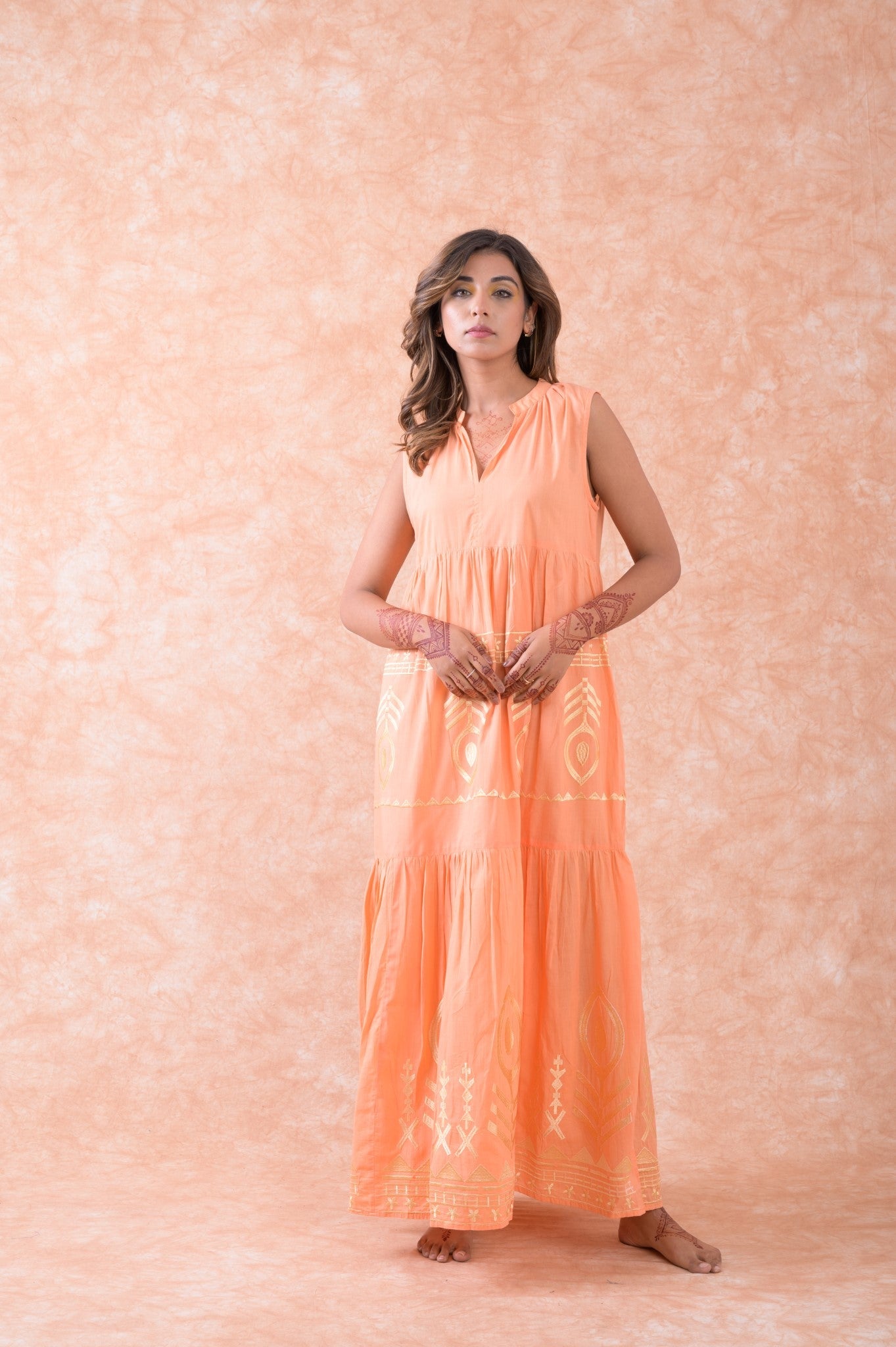 Rhea Golden Embroidered Dress Natural / S/M