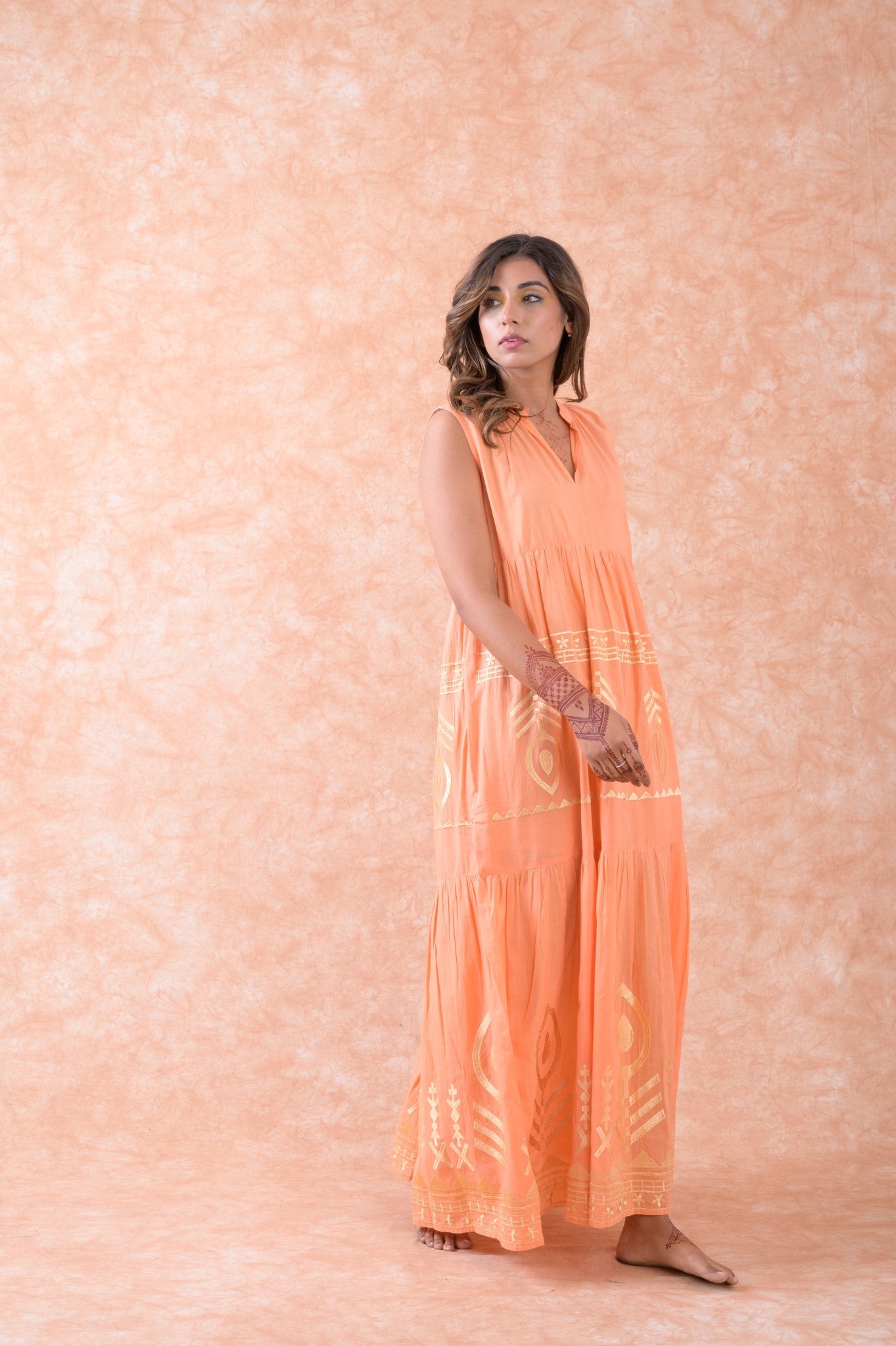 Rhea Golden Embroidered Dress Natural / S/M