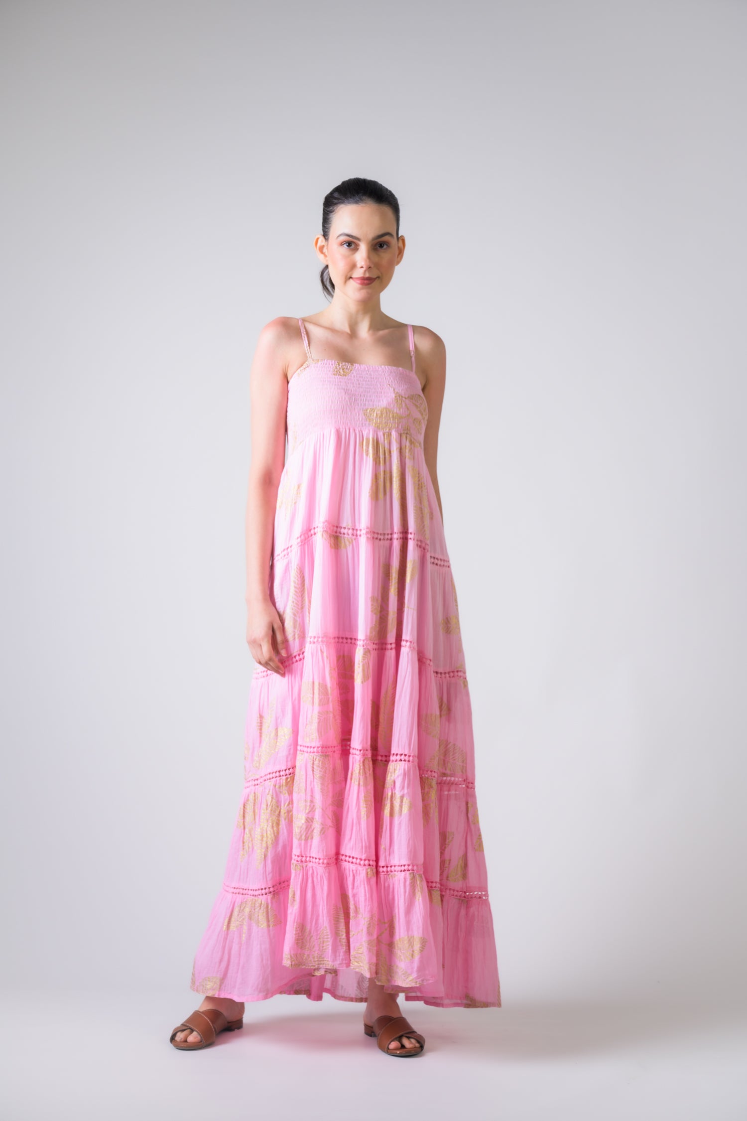 Rhea Sleeveless Foil Print Gown Pink / One Size