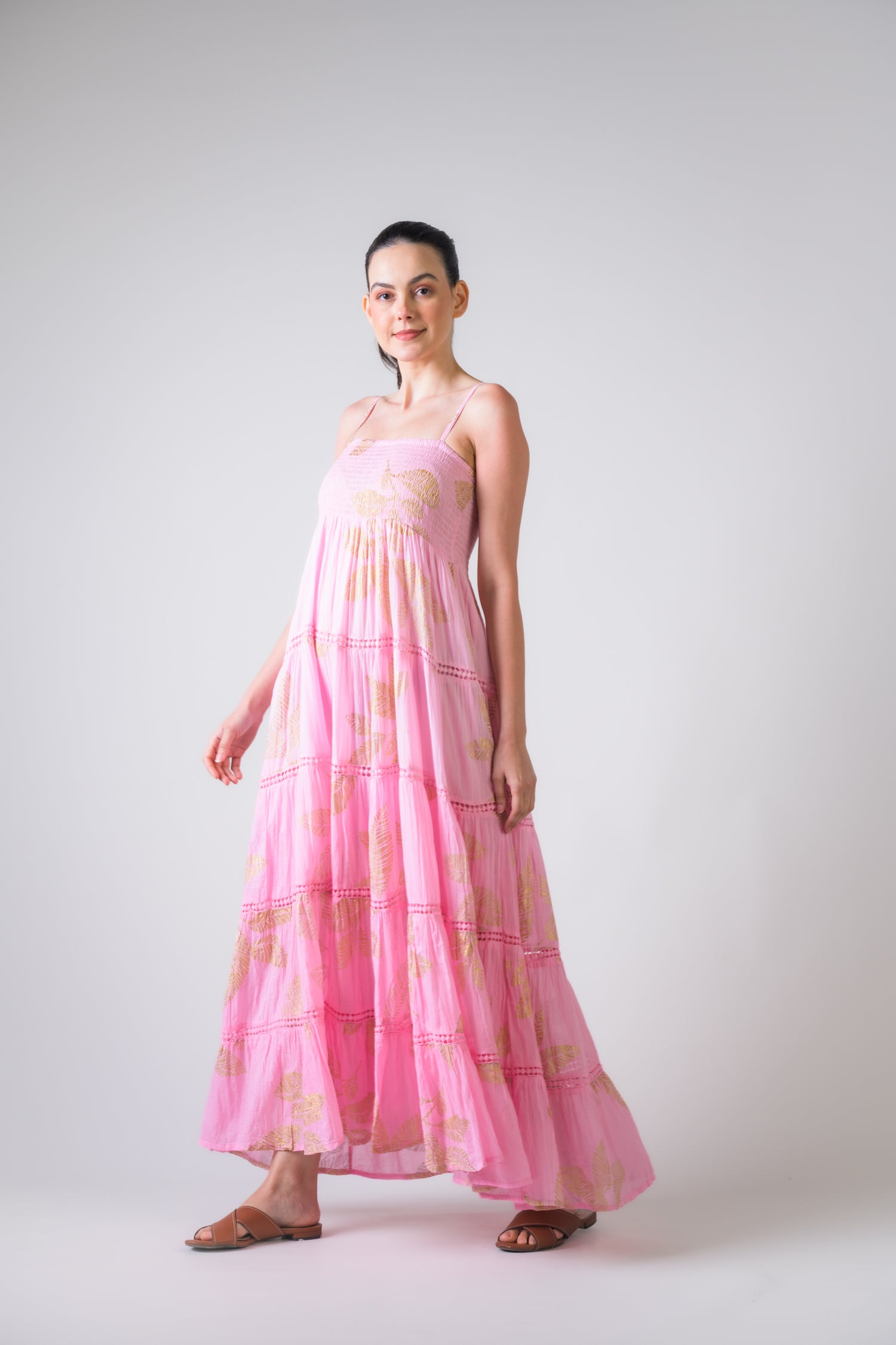 Rhea Sleeveless Foil Print Gown Pink / One Size