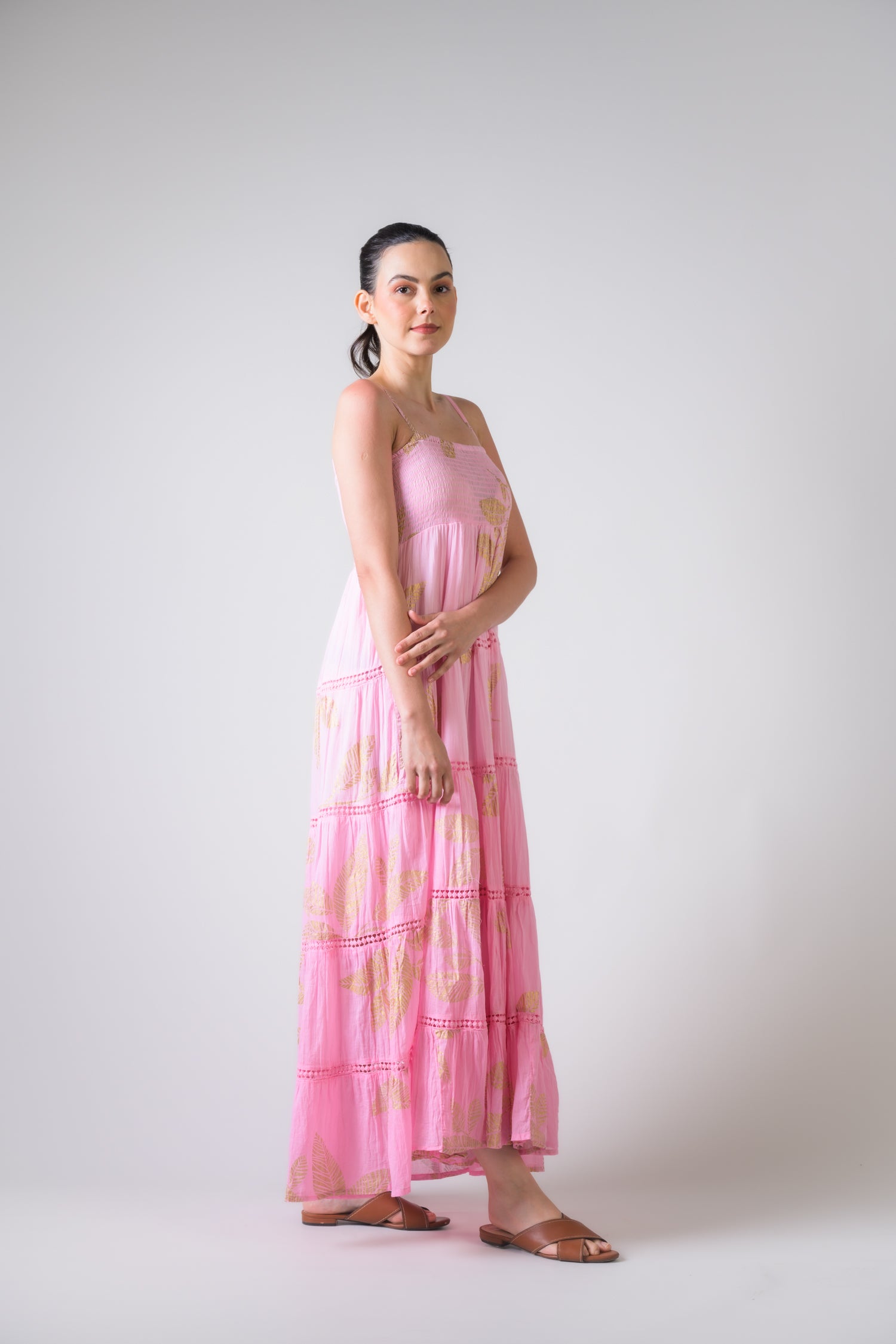 Rhea Sleeveless Foil Print Gown Pink / One Size
