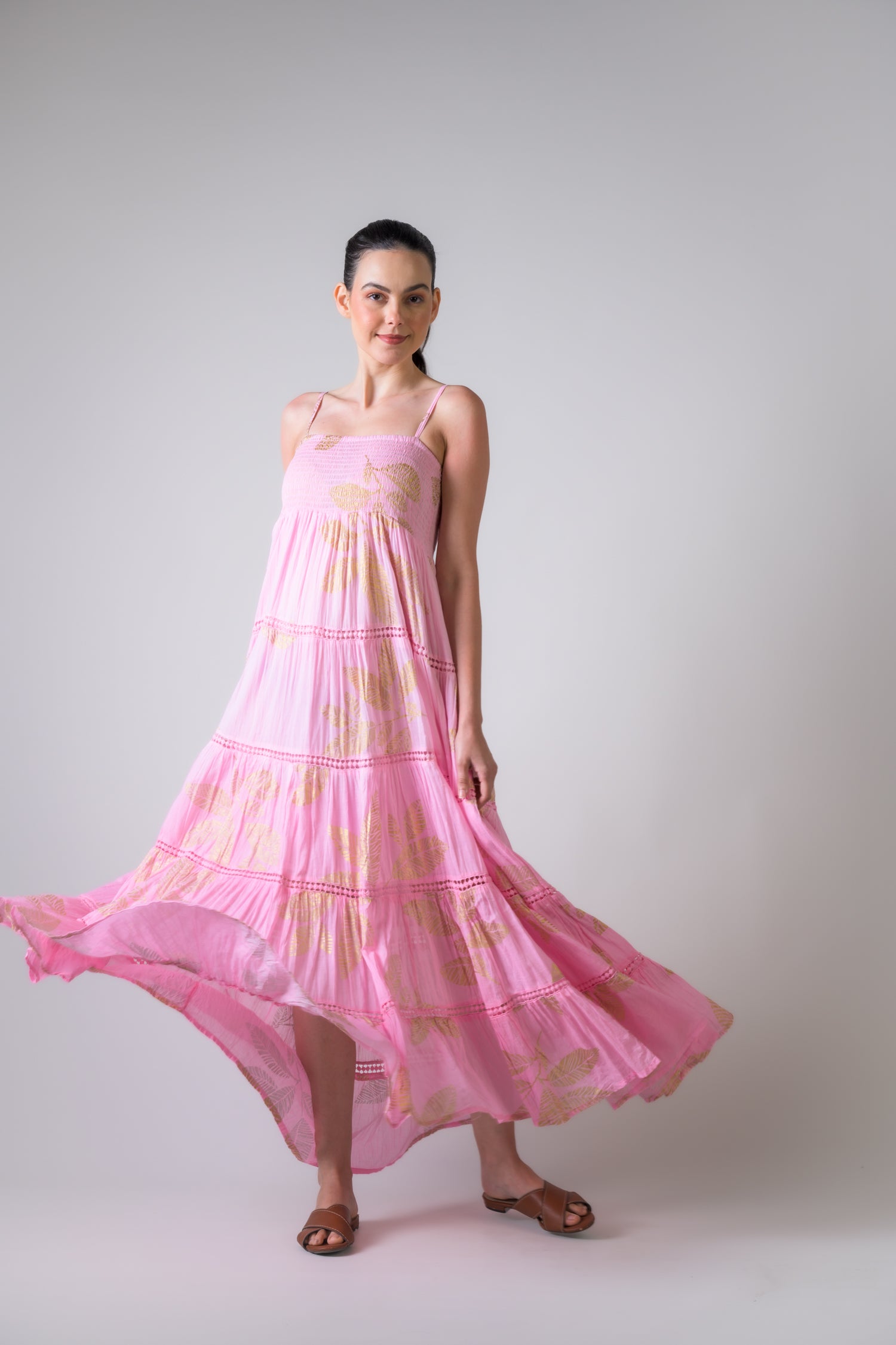 Rhea Sleeveless Foil Print Gown Pink / One Size