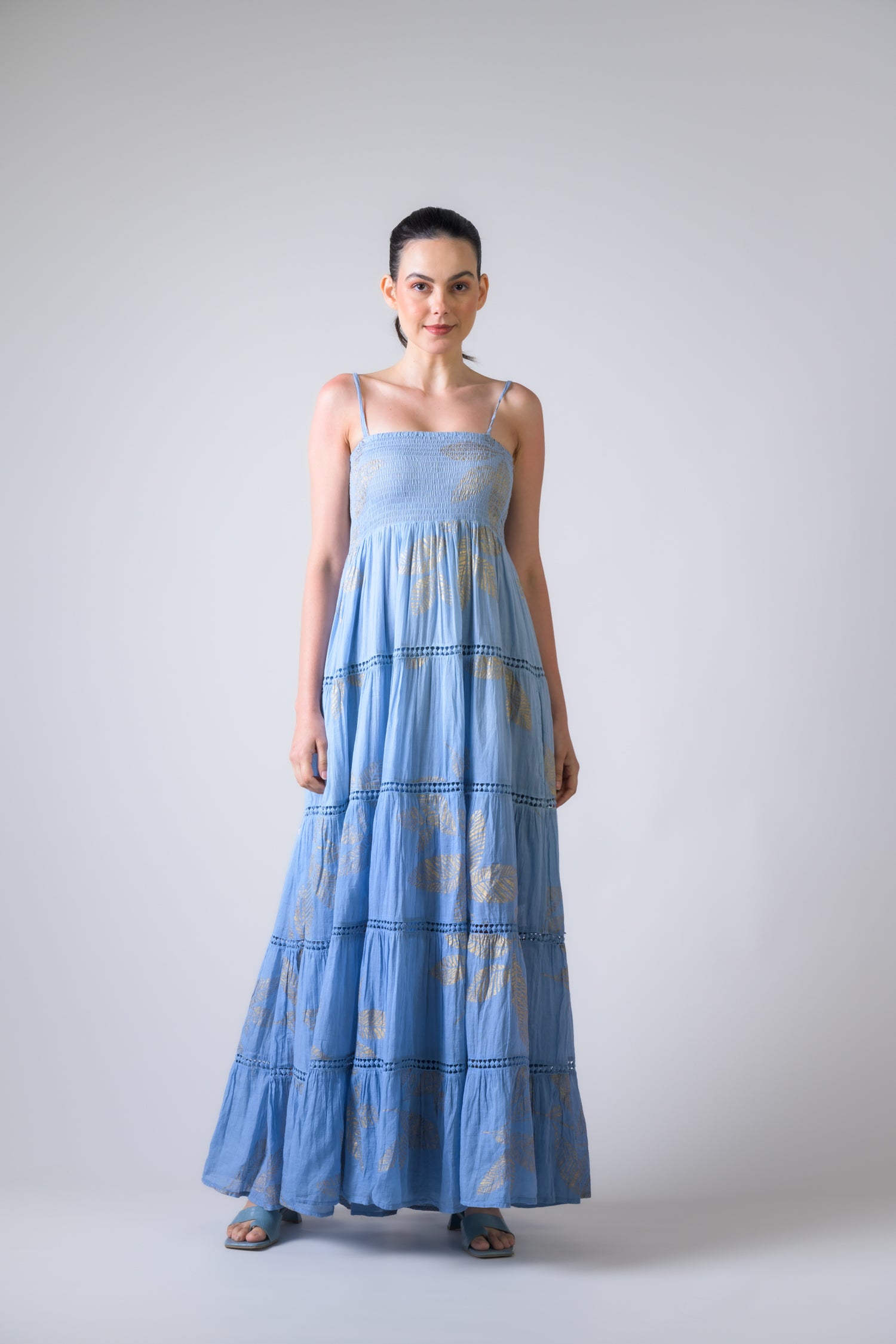 Rhea Sleeveless Foil Print Gown Blue / One Size