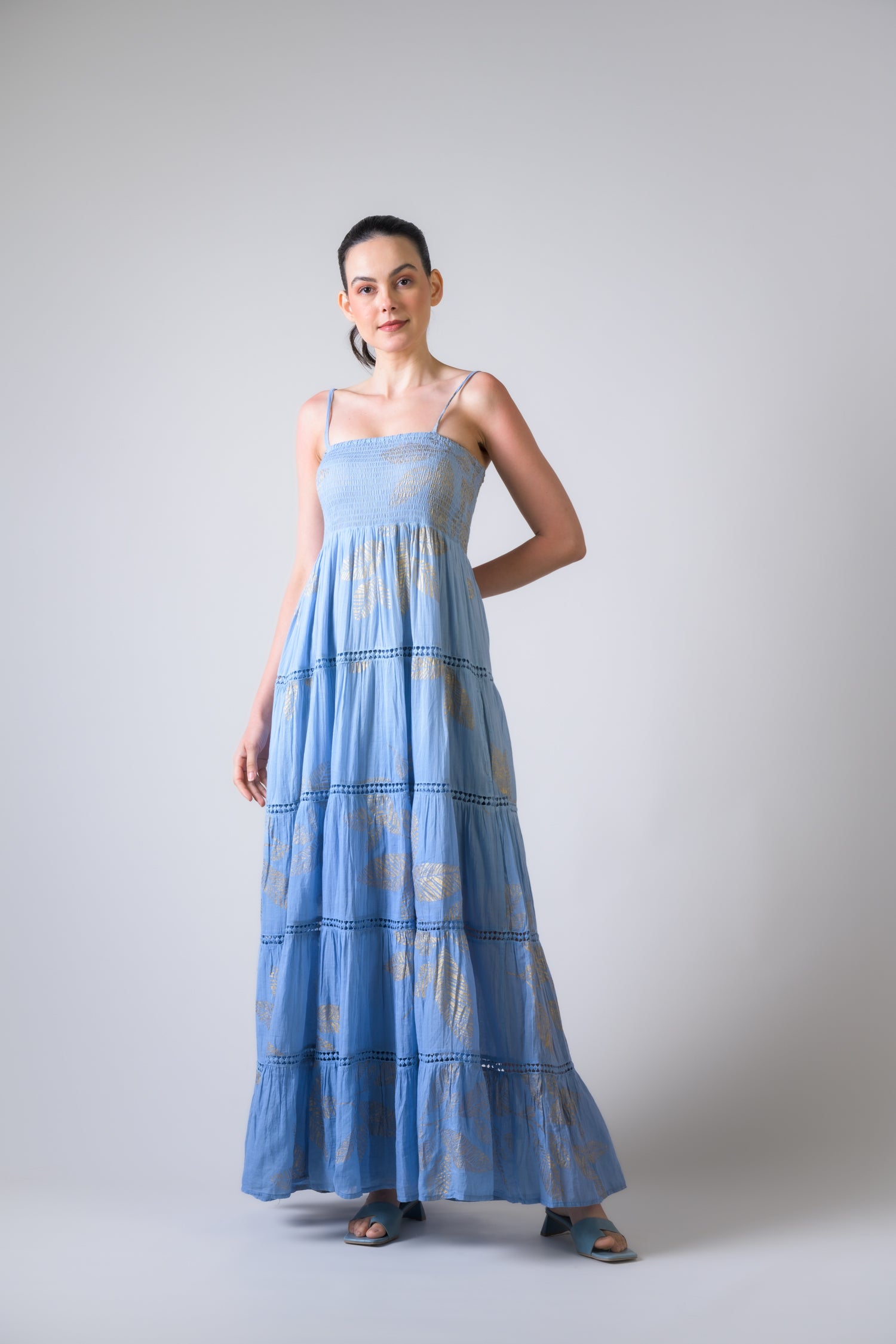 Rhea Sleeveless Foil Print Gown Blue / One Size