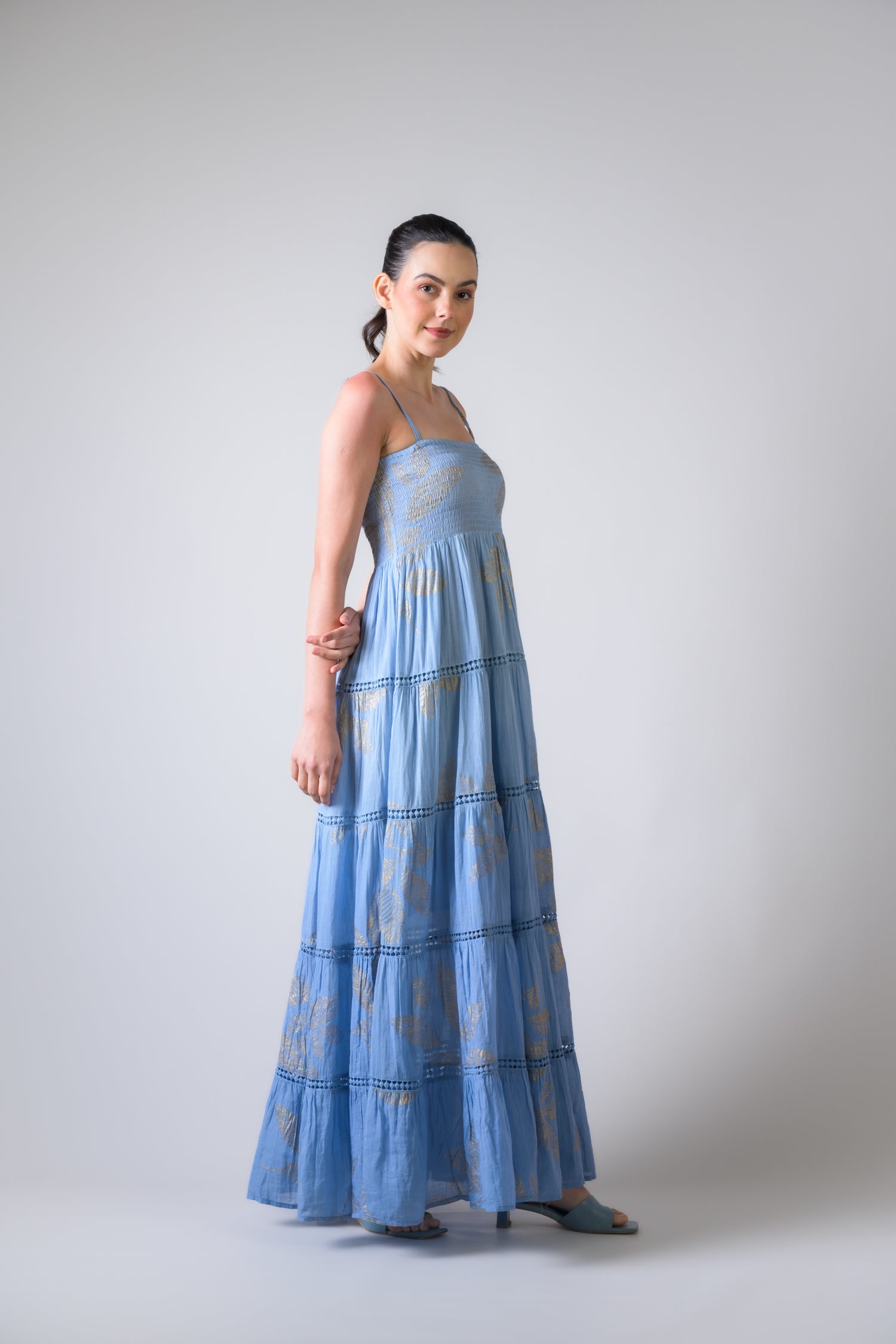 Rhea Sleeveless Foil Print Gown Blue / One Size