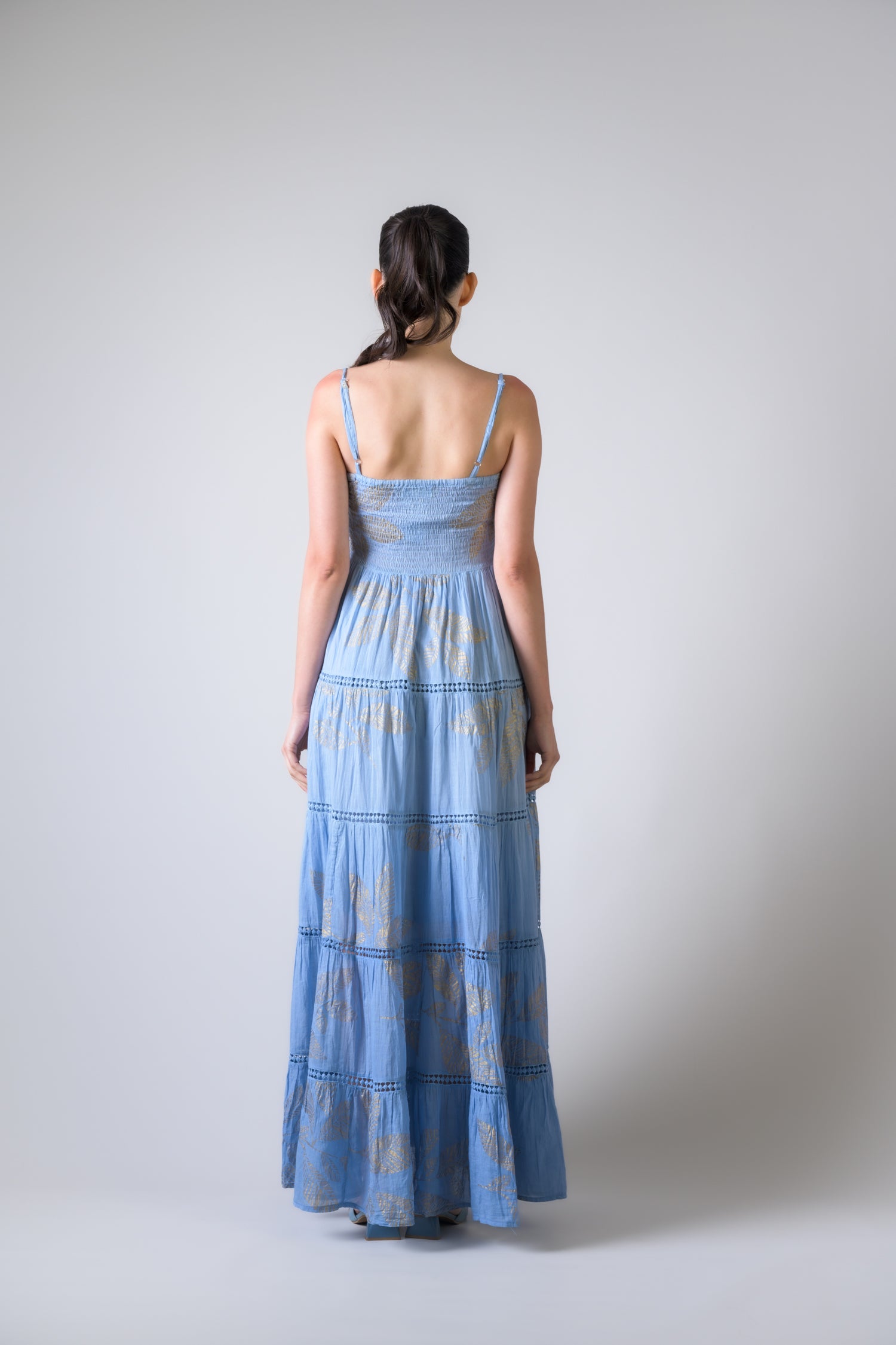 Rhea Sleeveless Foil Print Gown Blue / One Size