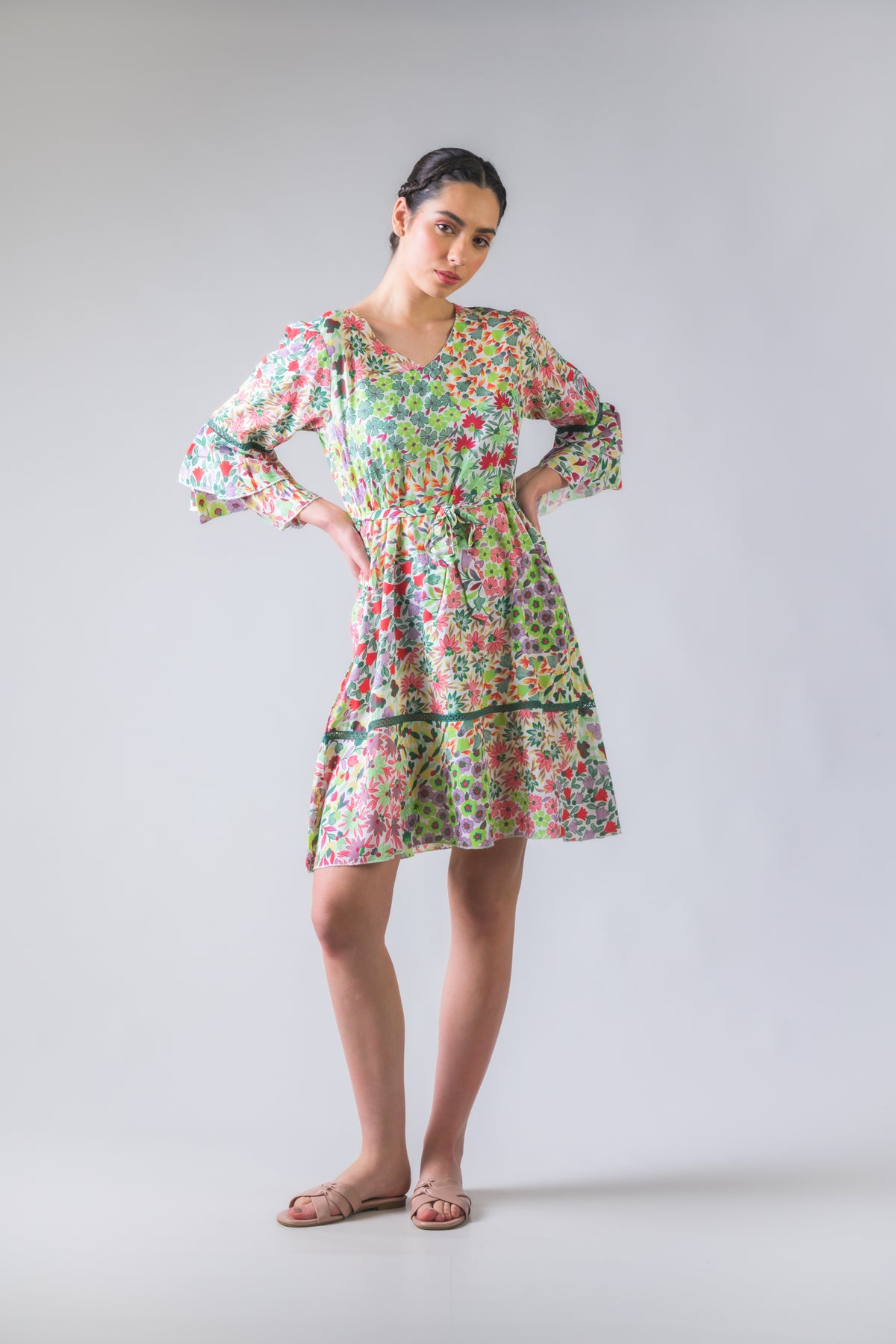 Rhea Flower Garden Tie-Waist Dress | Henna Shoppe