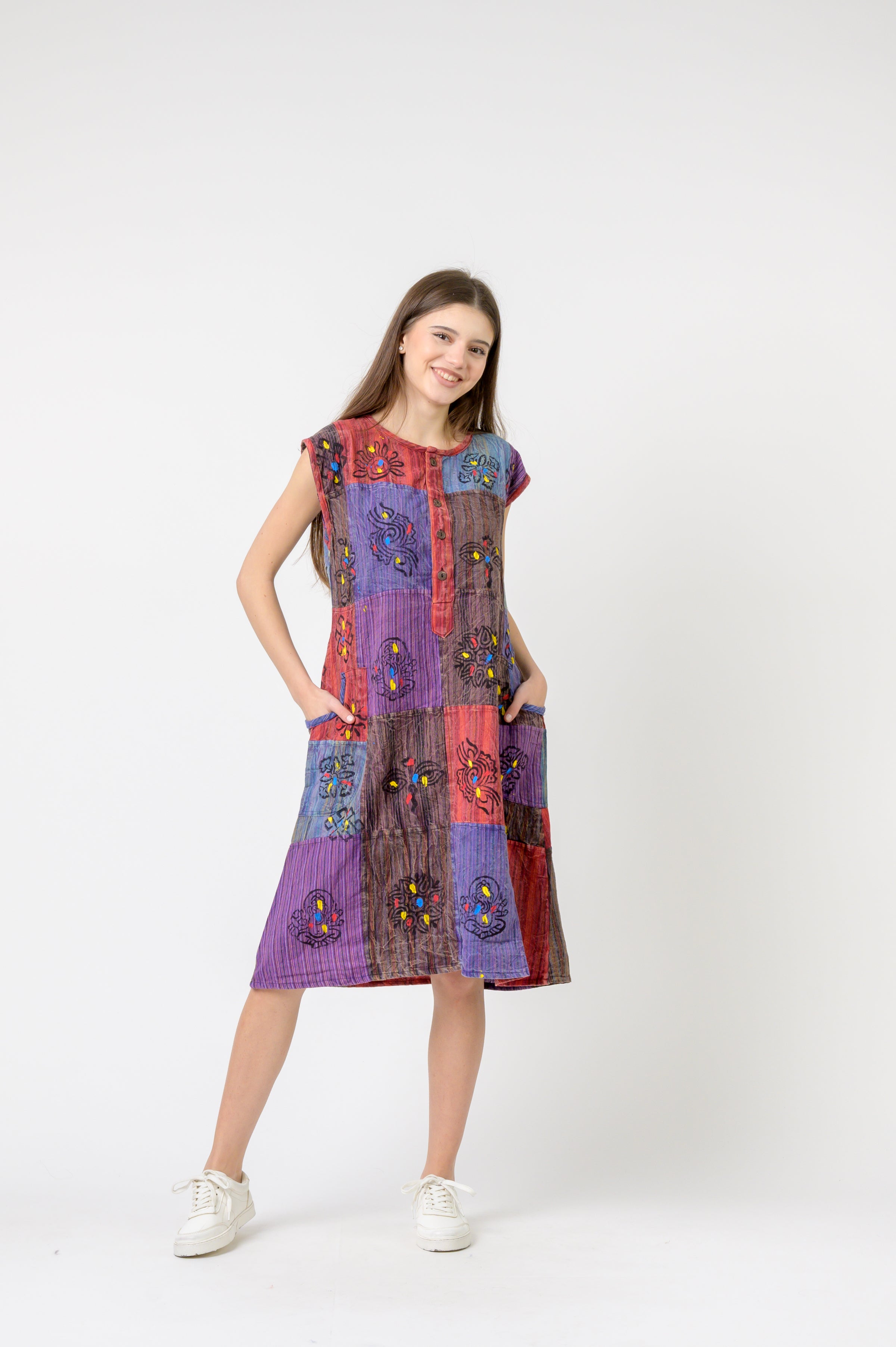 Rhea Half-Button Midi Dress (Assorted)