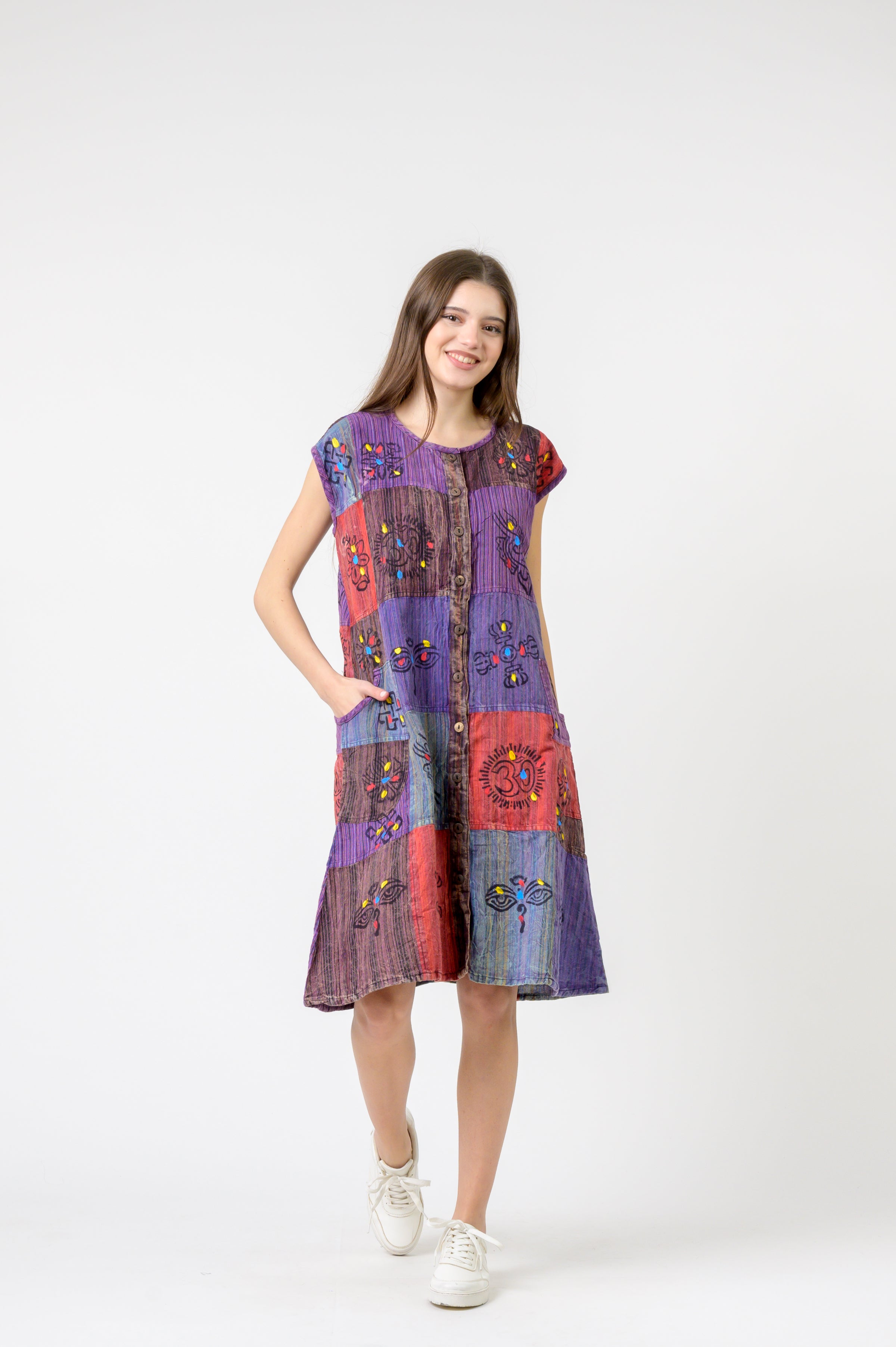 Rhea Half-Button Midi Dress (Assorted)