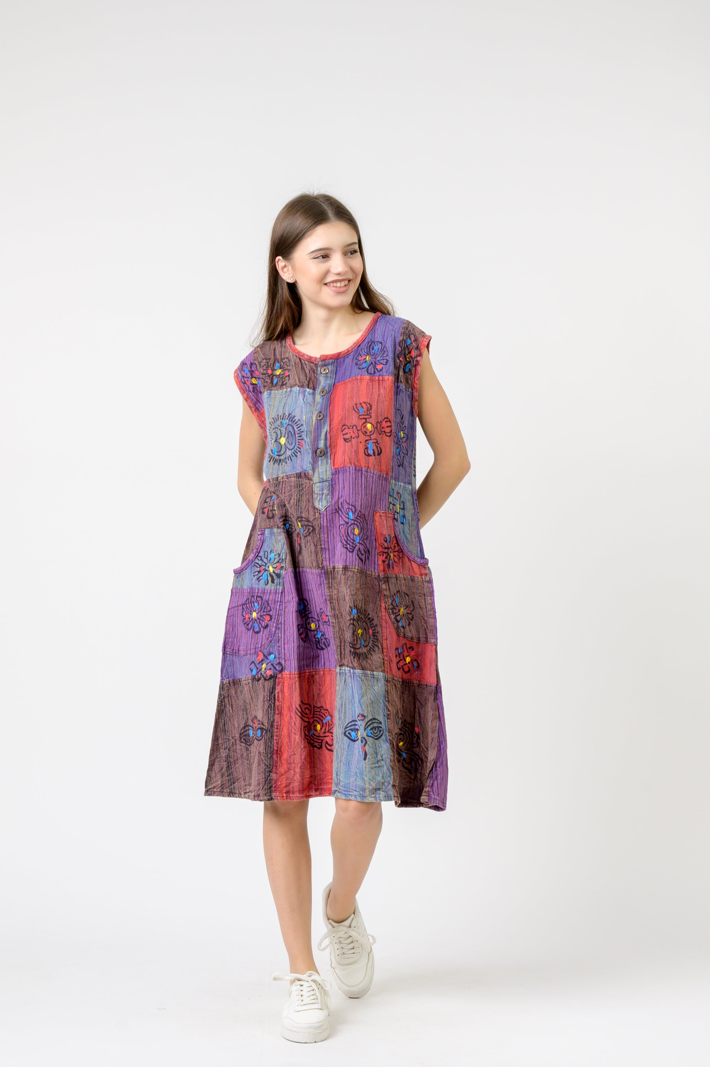 Rhea Half-Button Midi Dress (Assorted)