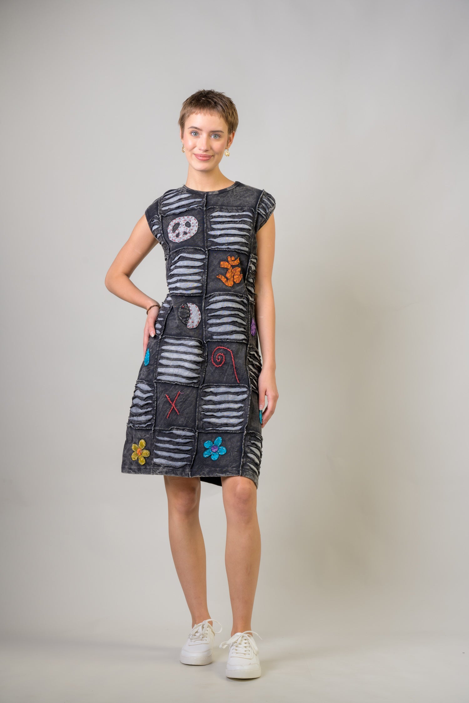 Rhea Vented Cotton Symbols Dress