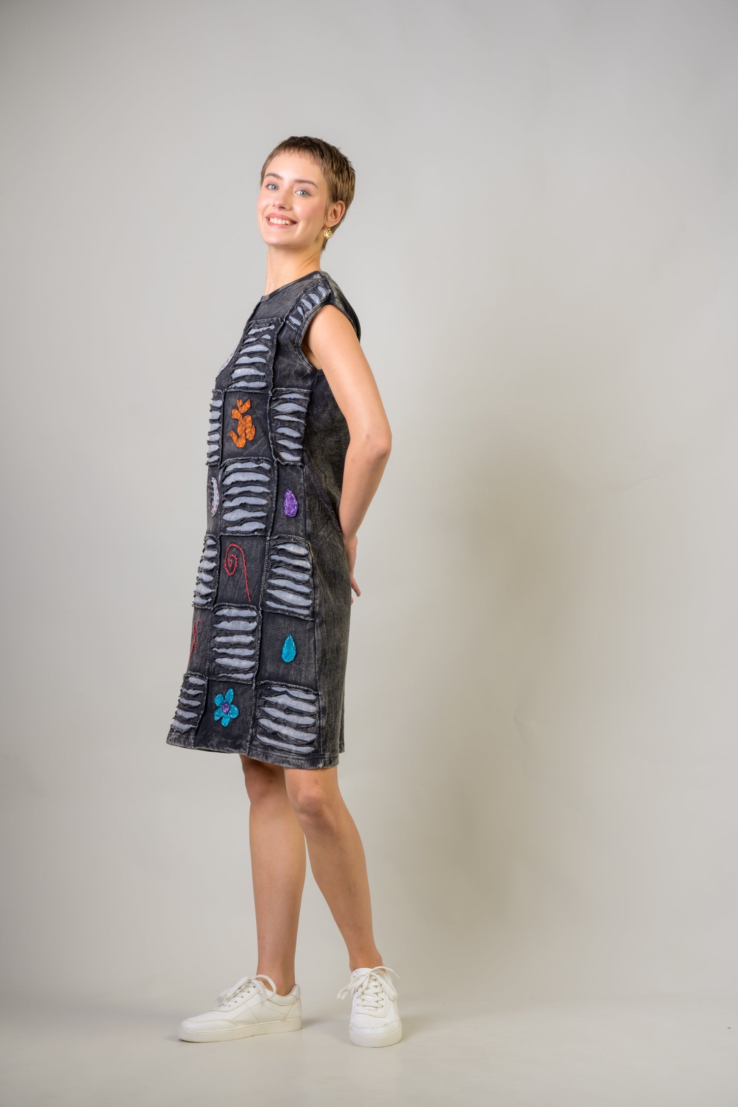 Rhea Vented Cotton Symbols Dress