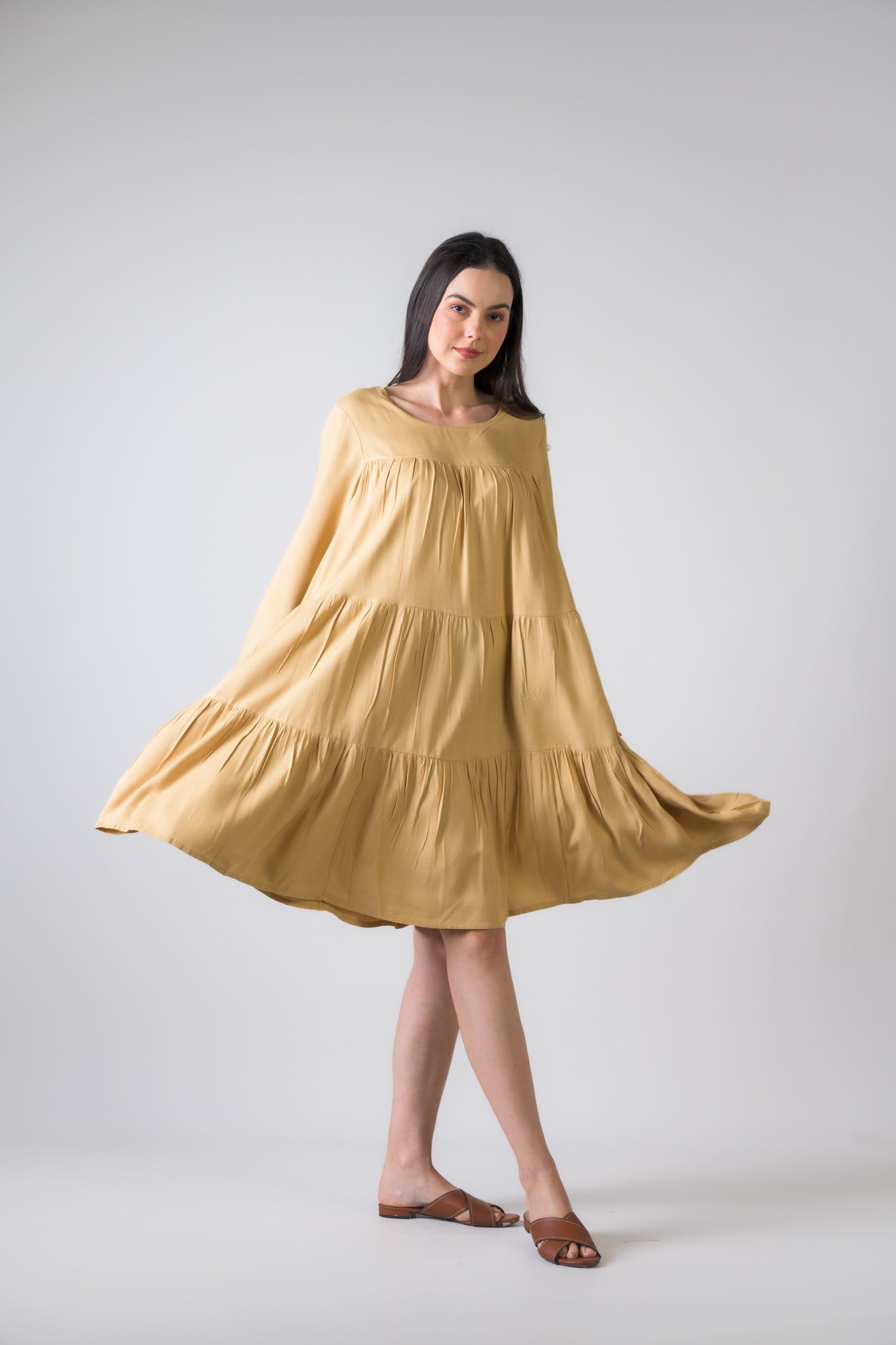 Rhea Turin Dress with Long Sleeves Beige / L/X