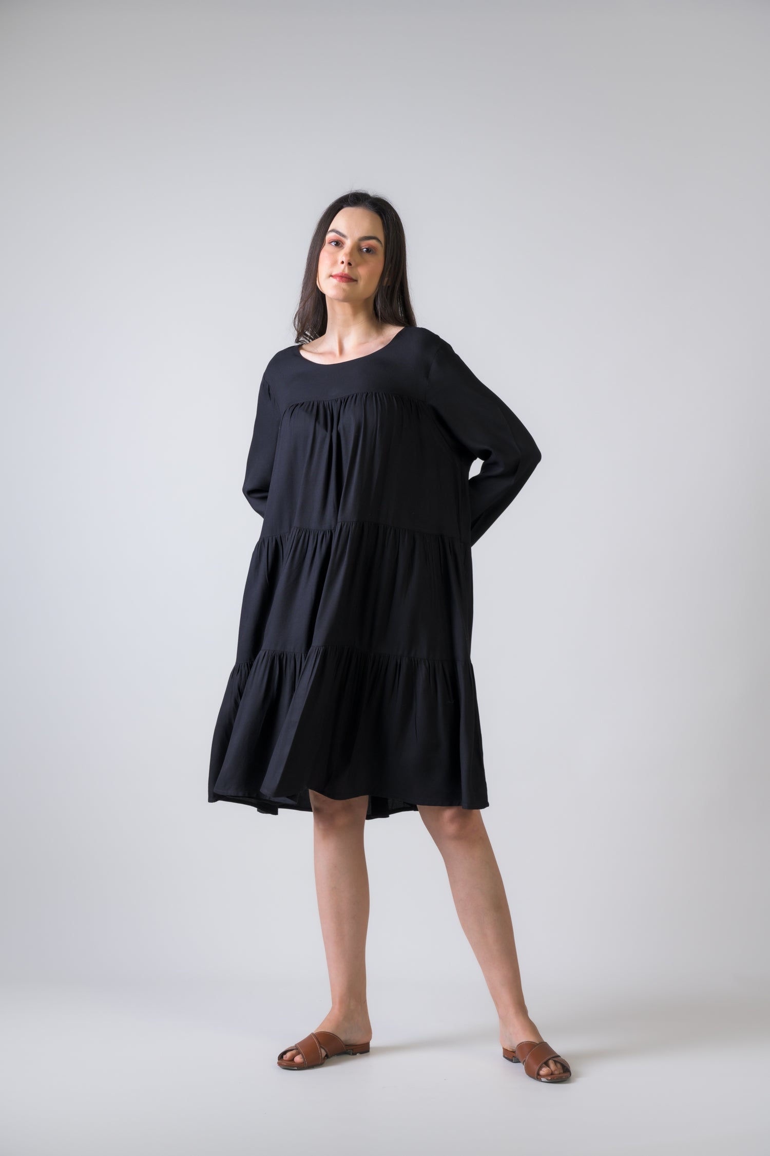 Rhea Turin Dress with Long Sleeves Black / S/M