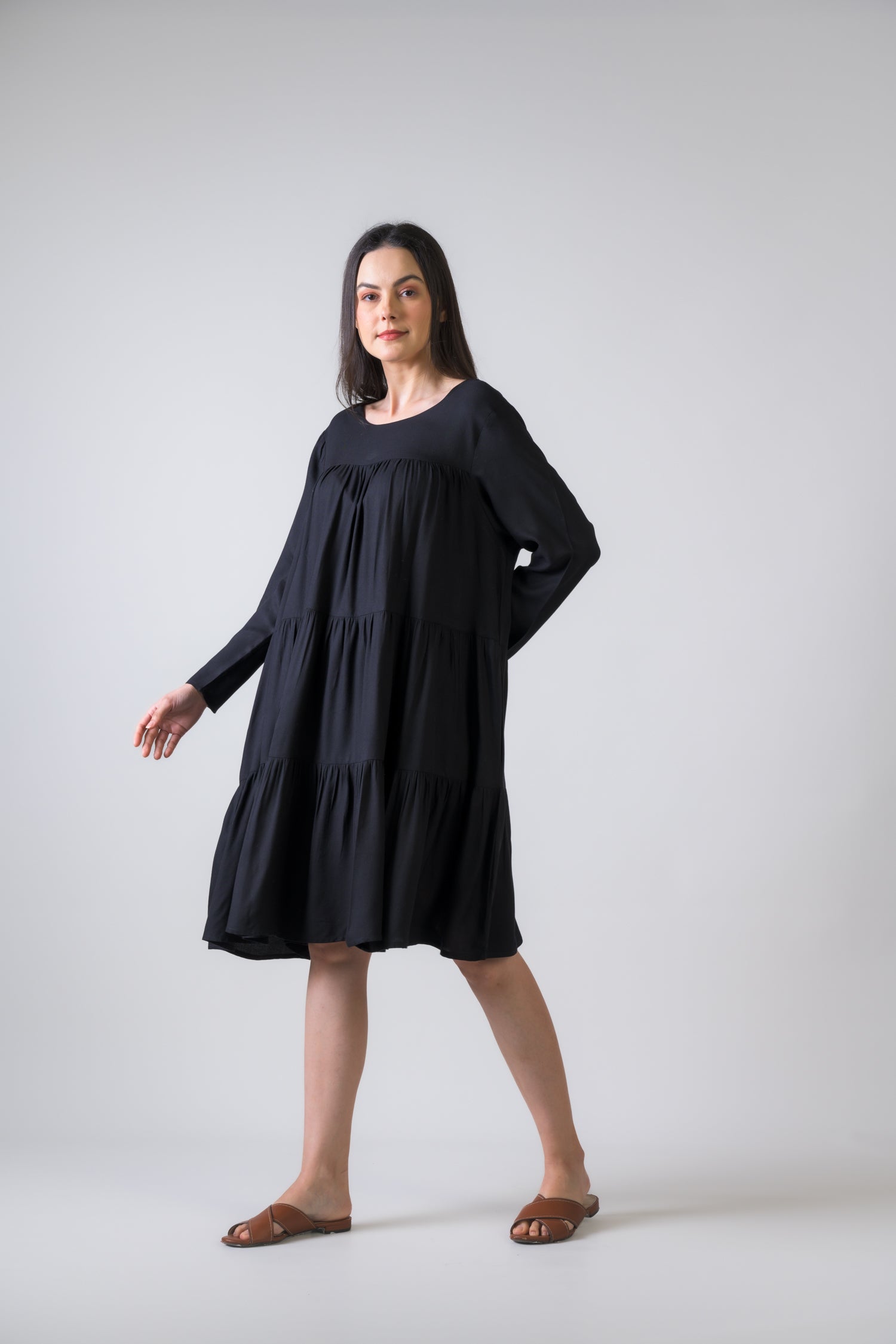Rhea Turin Dress with Long Sleeves Black / L/X