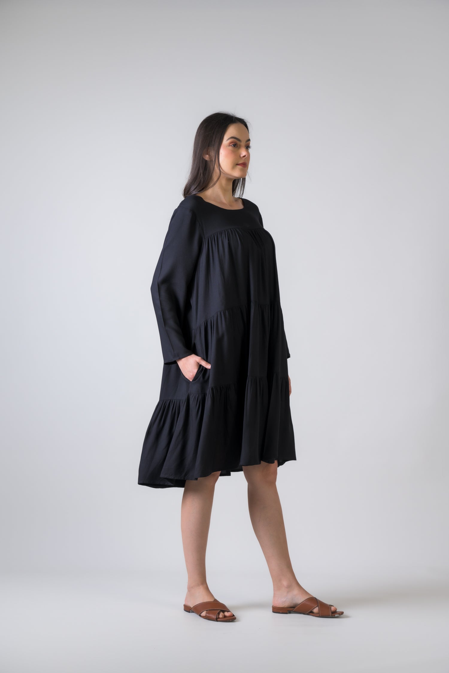 Rhea Turin Dress with Long Sleeves Black / L/X