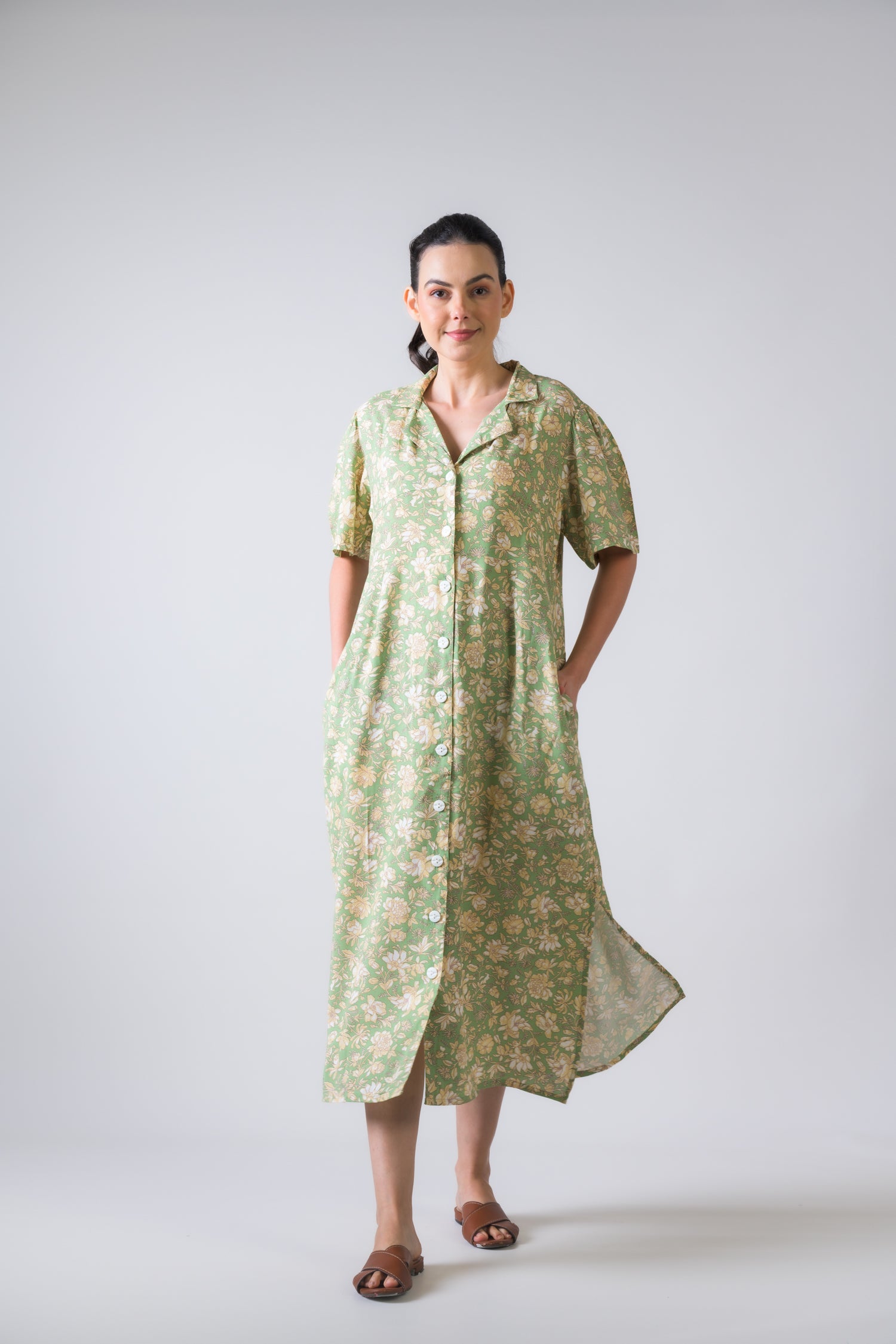 Rhea Flower Print Griffon Dress Green / S/M