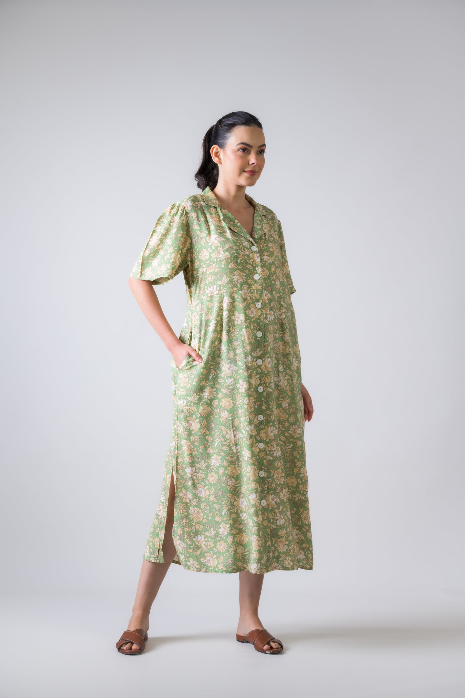 Rhea Flower Print Griffon Dress Green / S/M
