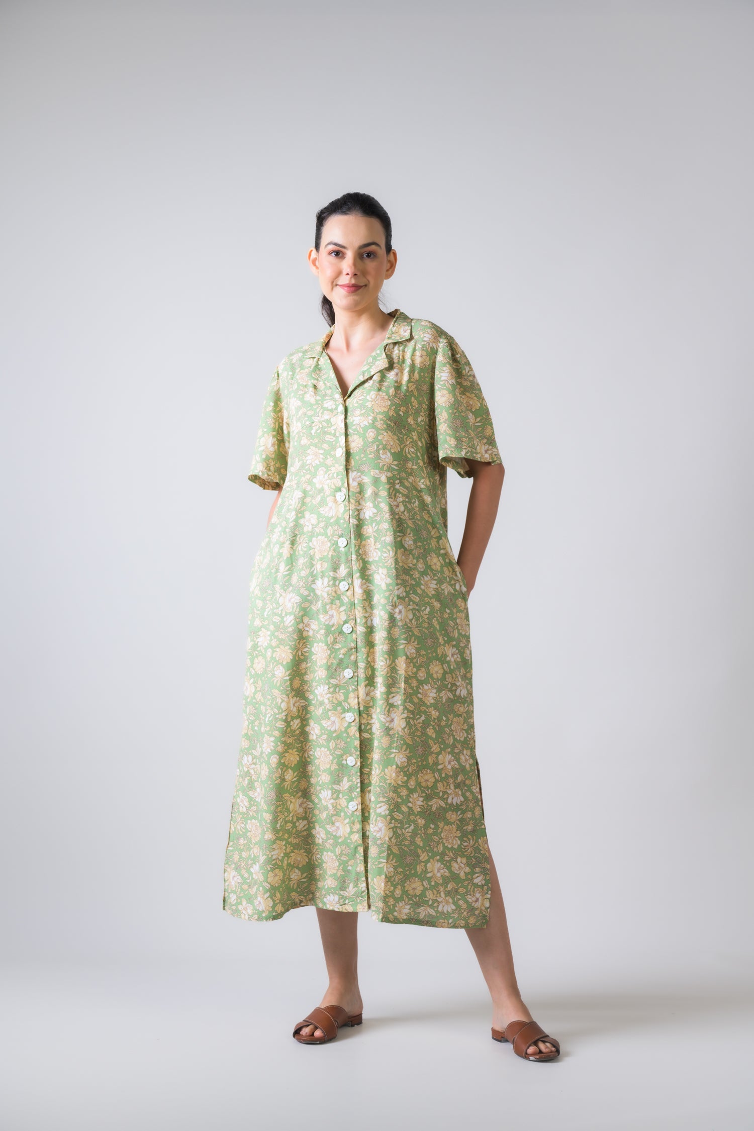 Rhea Flower Print Griffon Dress Green / L/X