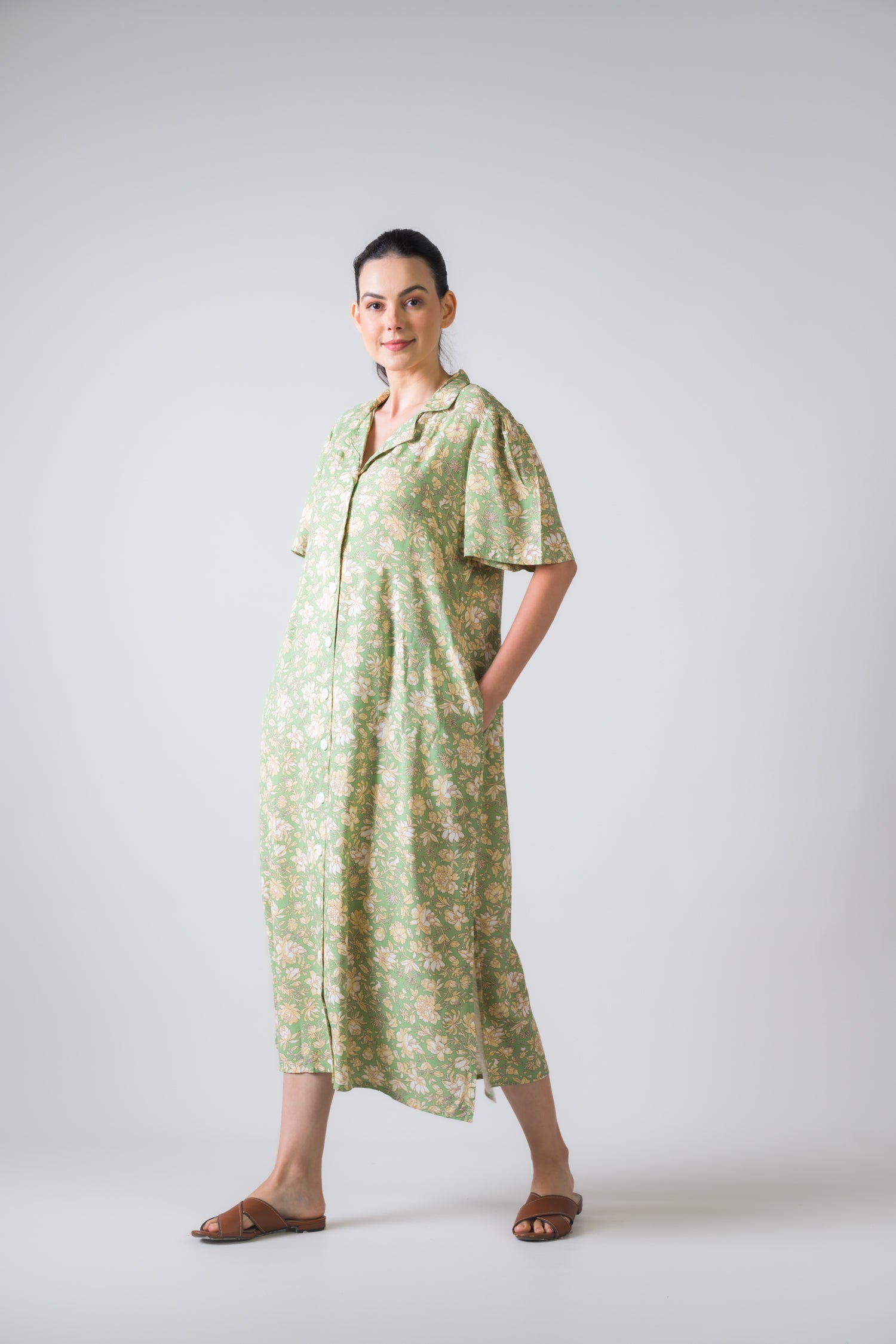 Rhea Flower Print Griffon Dress Green / L/X