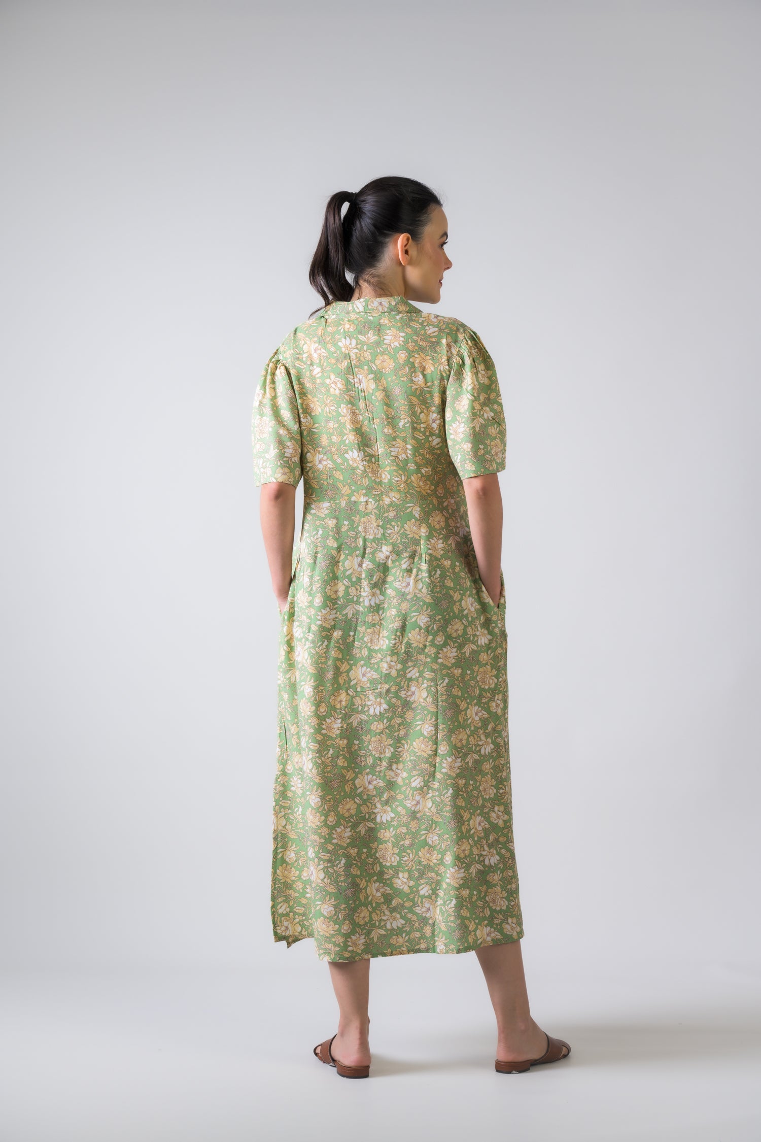 Rhea Flower Print Griffon Dress Green / L/X
