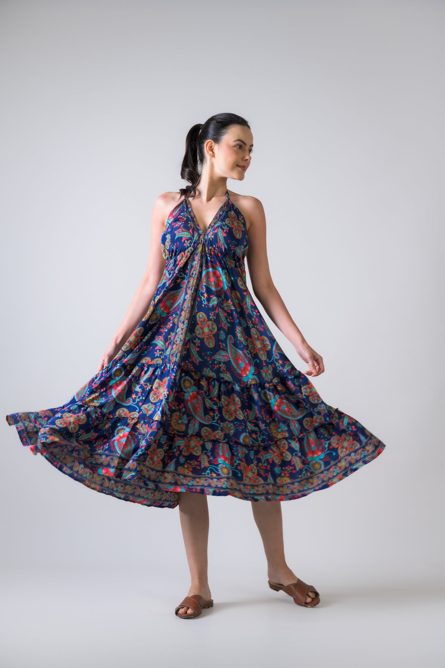 Rhea Dori Pattern Dress Blue / One Size