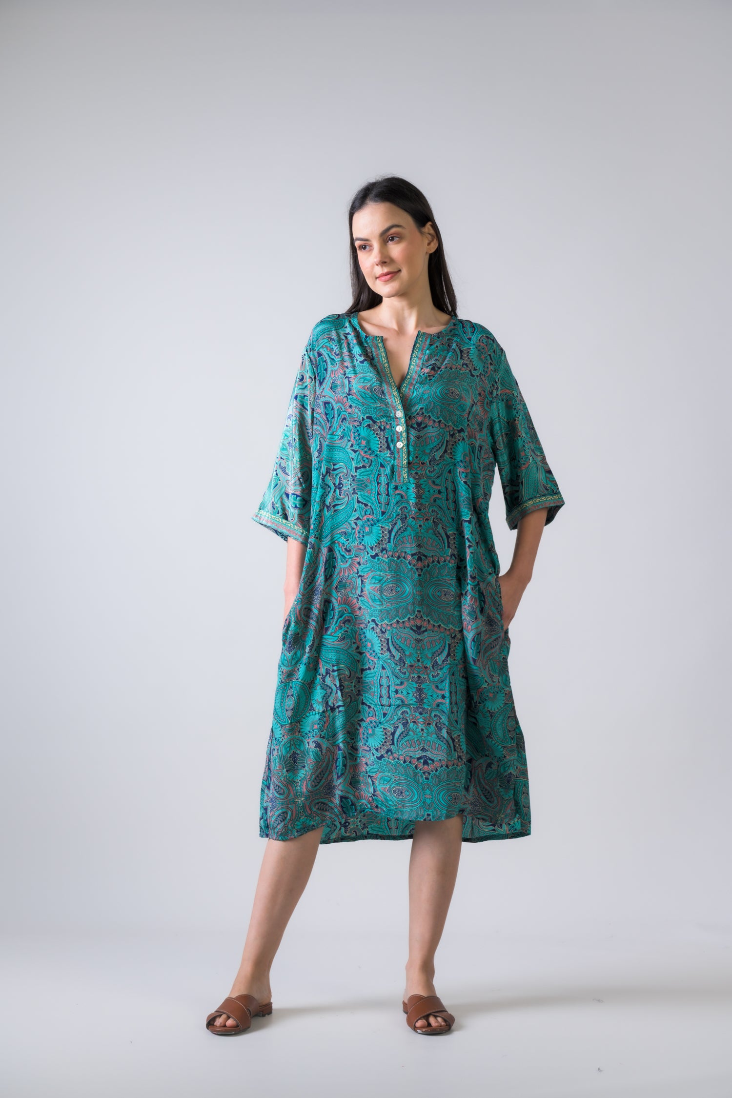 Rhea Pattern Print Short Dress Sea Green / One Size