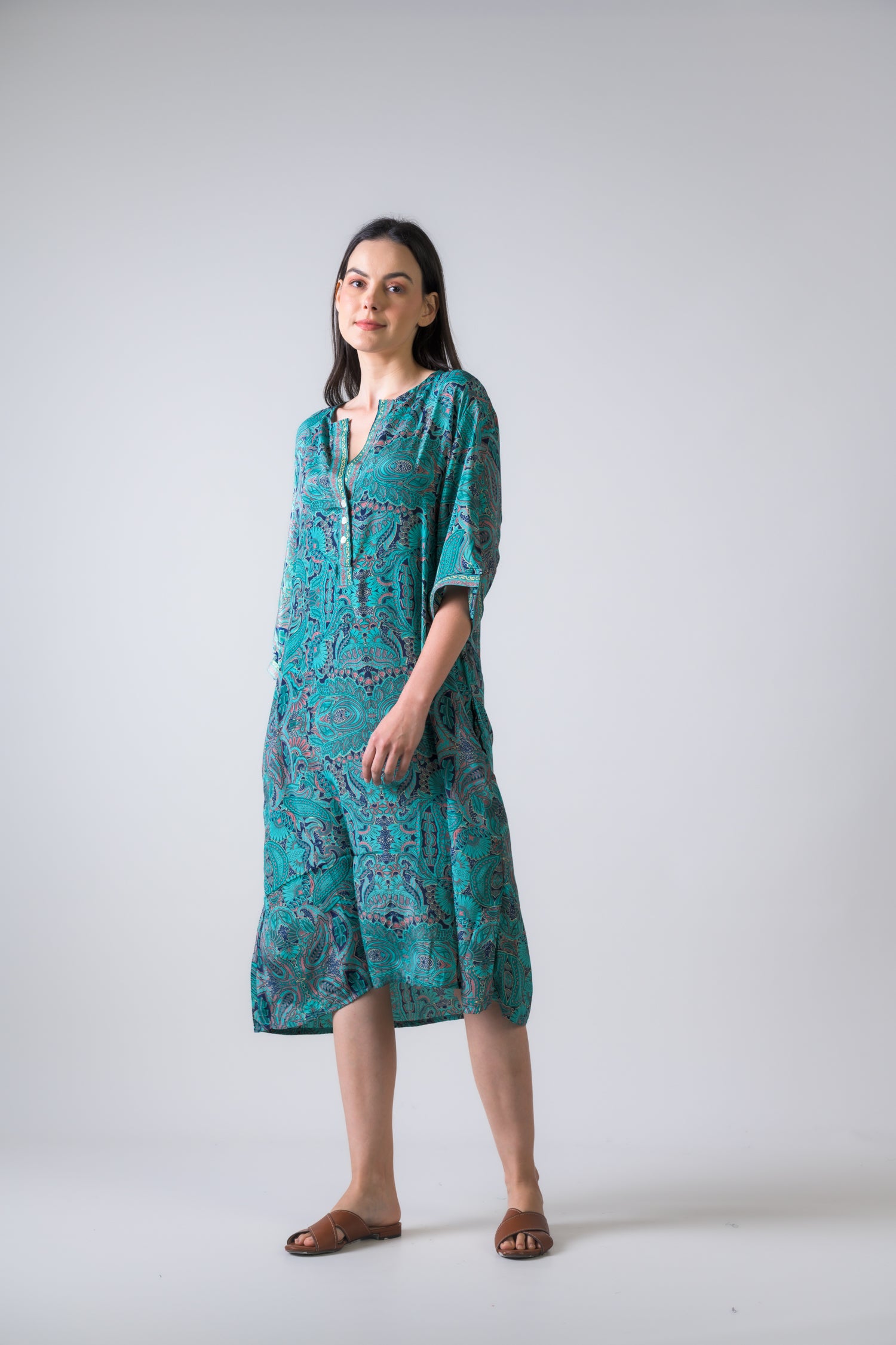Rhea Pattern Print Short Dress Sea Green / One Size